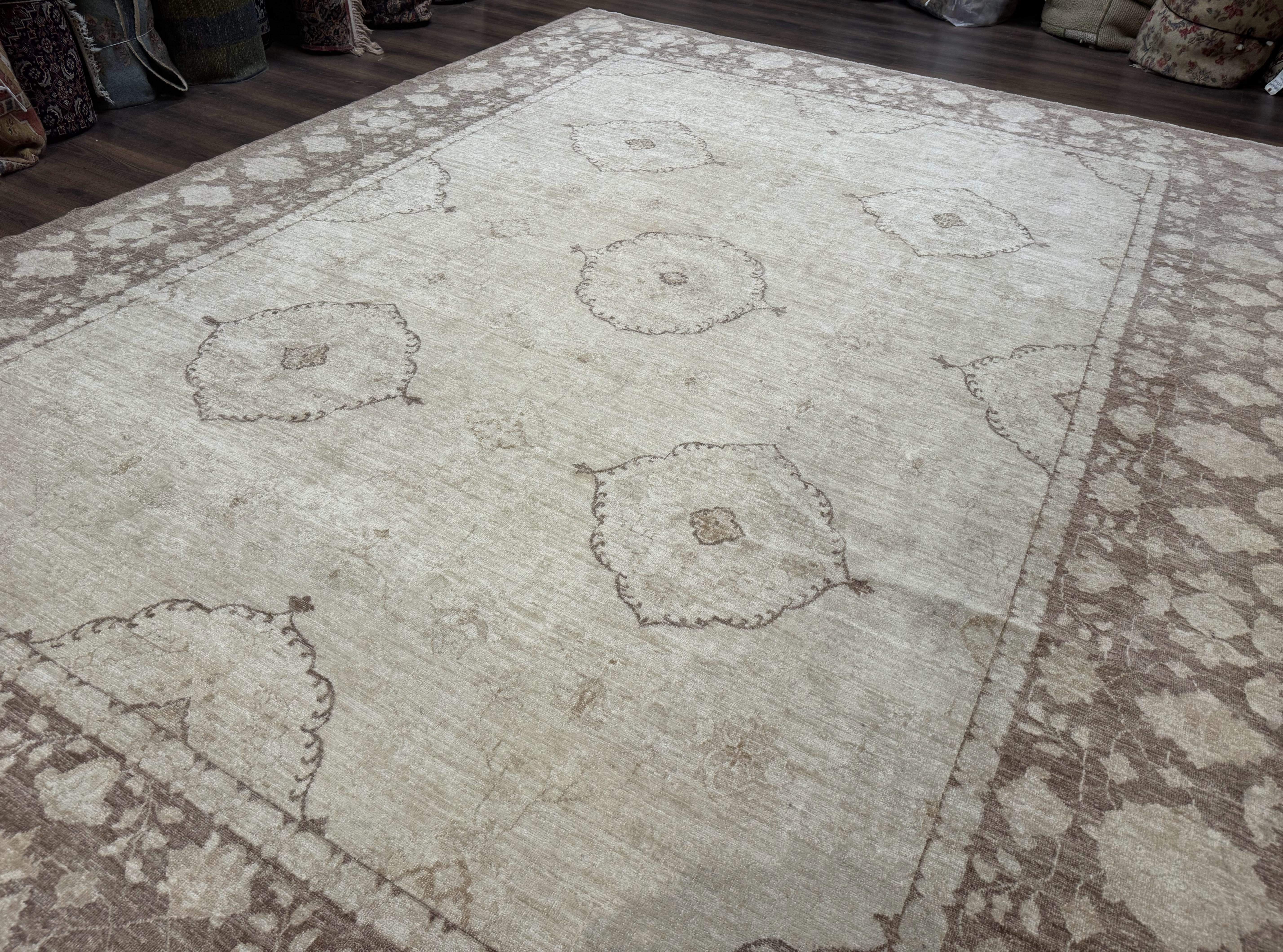 Modern Pakistani Peshawar Rug 10x13, Neutral Colors, Vintage Rug for Modern Home - Jewel Rugs