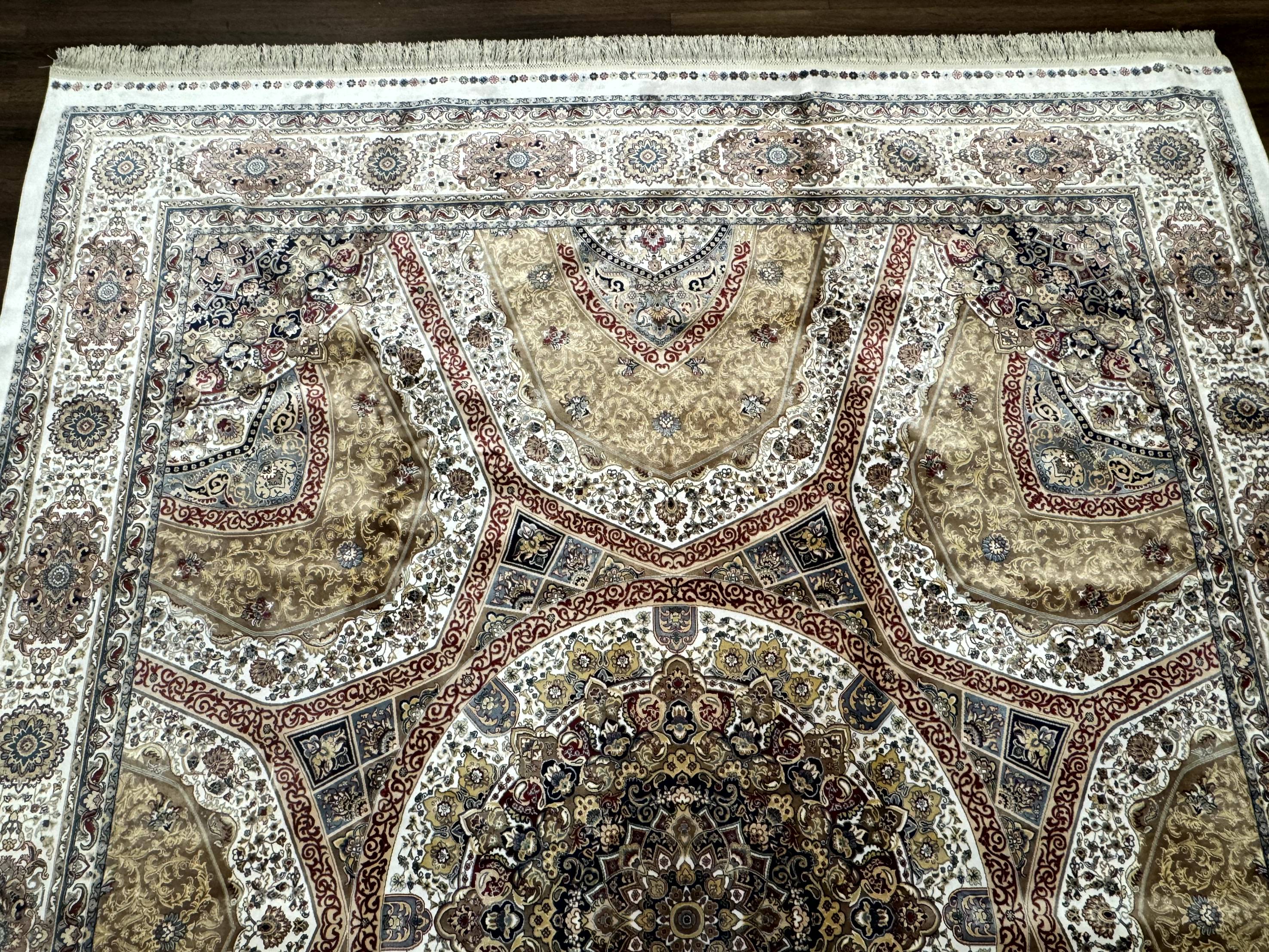 Turkish Silk Rug 8x10, Dome Design, Hereke Carpet, Bamboo Silk, New - Jewel Rugs