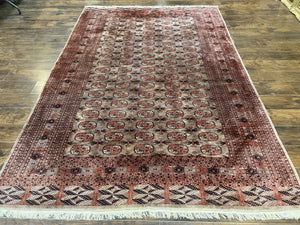 Pakistani Bokhara Turkoman Rug 7x10, Handmade Vintage Wool Carpet, Brown-Red