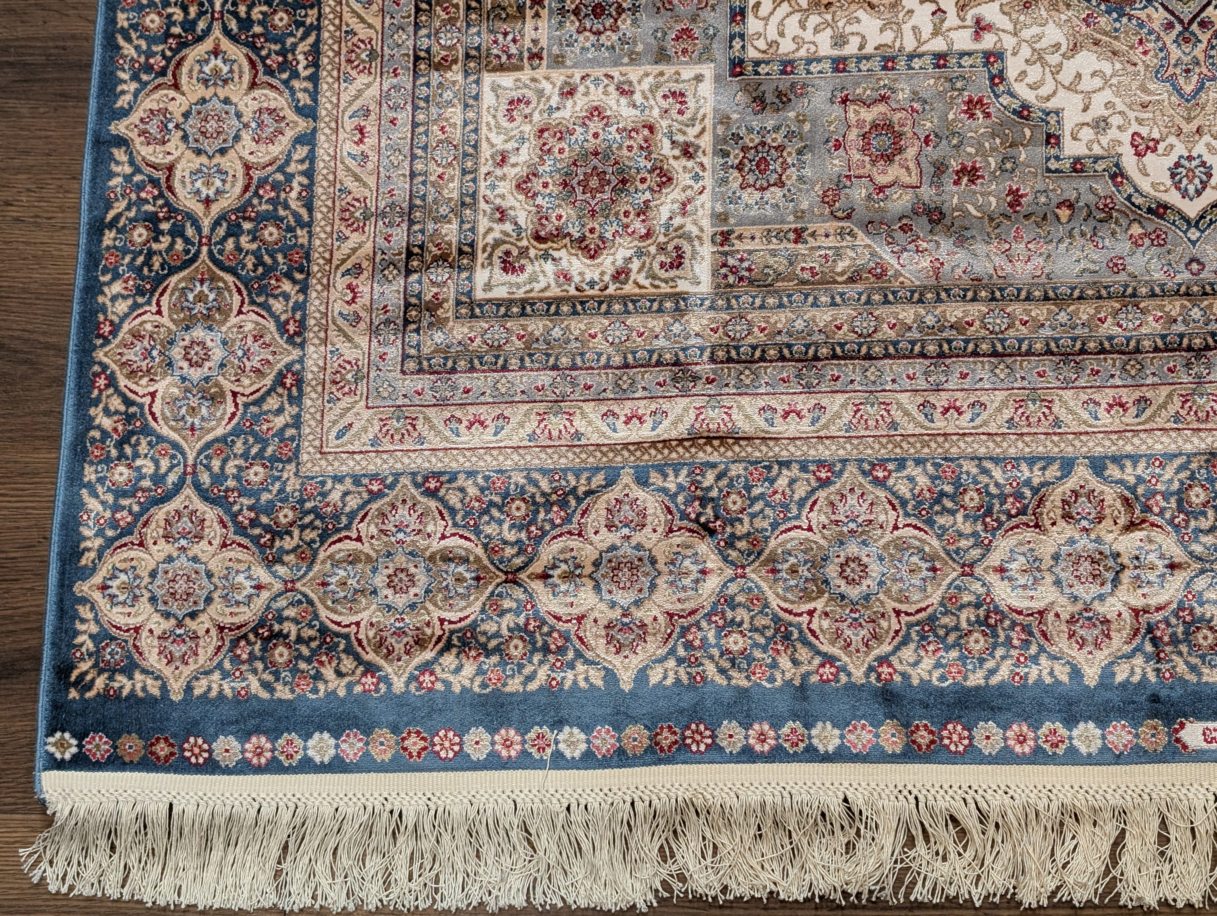 Square Turkish Silk Rug 5x5, Mamluk Design, Detailed, New, Bamboo Silk - Jewel Rugs