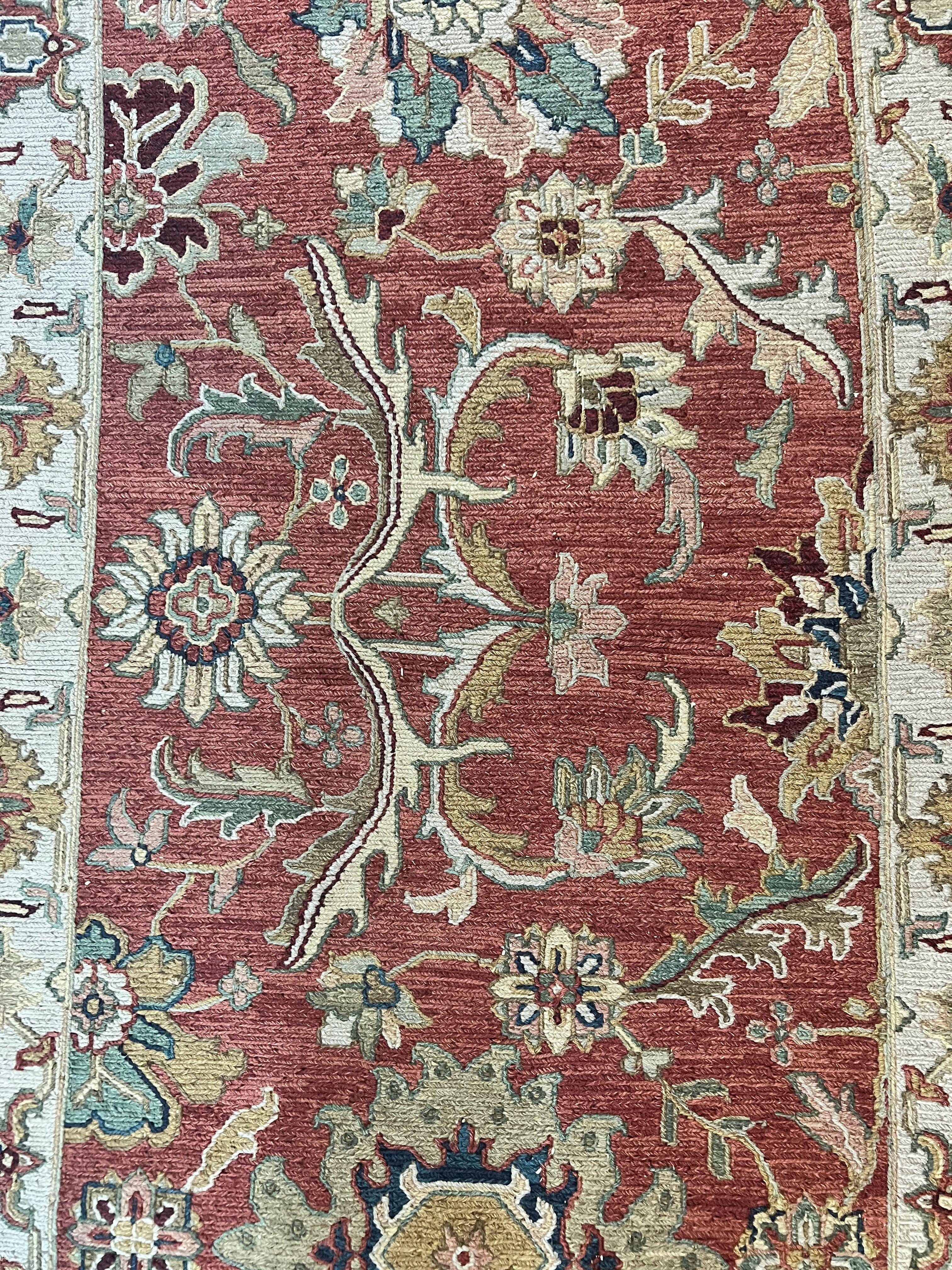Turkish Flatweave Oushak Rug 3x5, Red and Tan, Floral, Handmade Vintage Wool Rug - Jewel Rugs