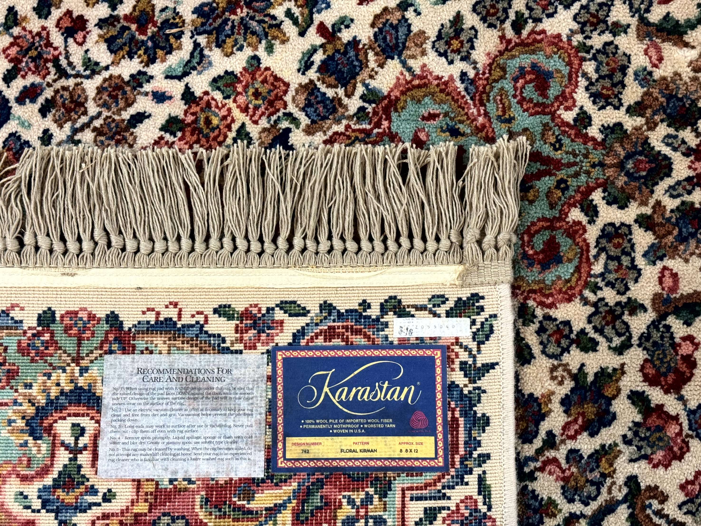Karastan Rug #742 Floral Kirman 8.8 x 12, Wool Pile, Vintage Original Series, Rare - Jewel Rugs