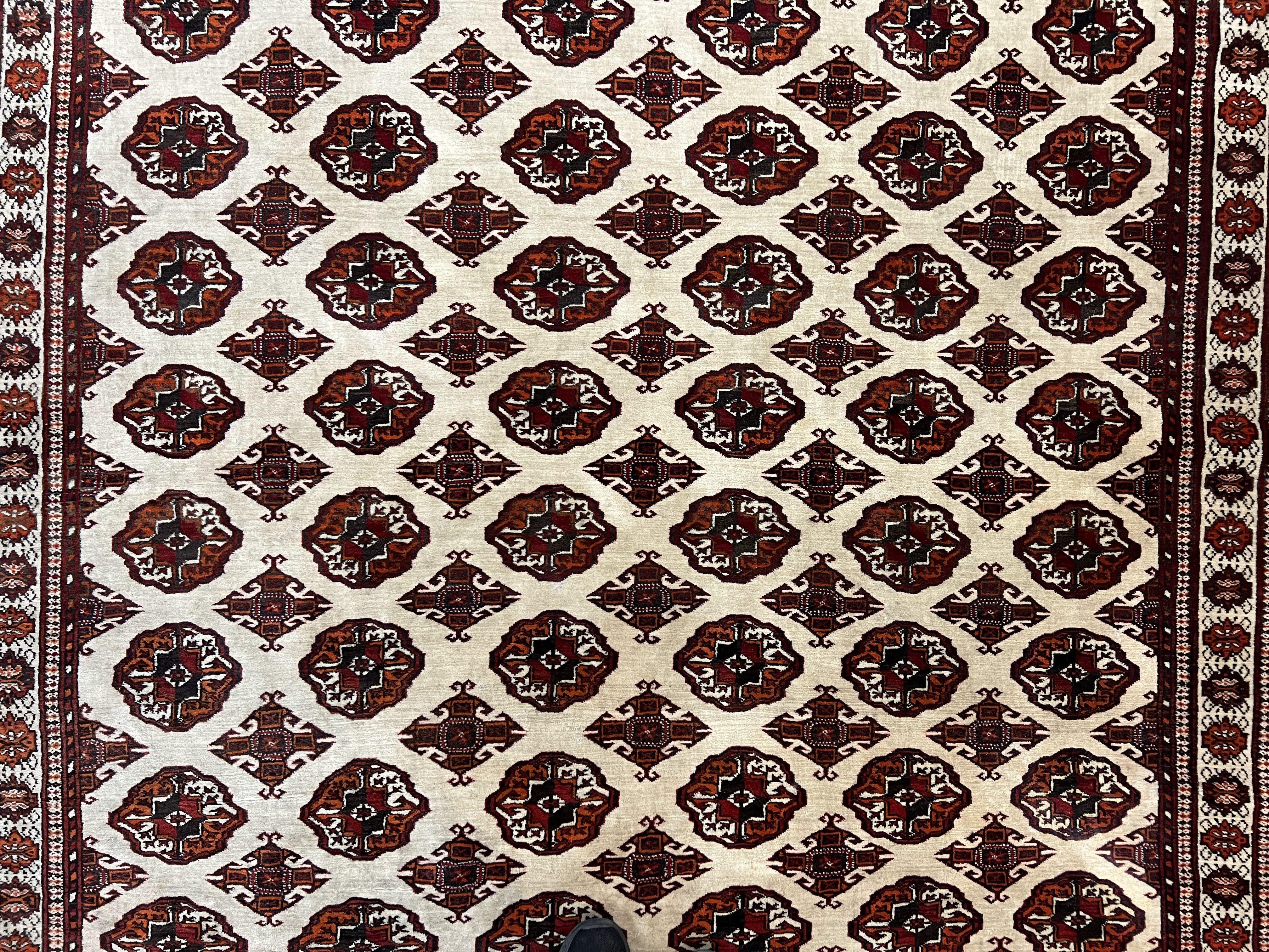 Persian Turkoman Rug 7x8, Almost Square Rare, Hand Knotted, Yamud, Bohemian Rug, Handmade Tribal Rug, Cream Red, Handmade Oriental Carpet - Jewel Rugs