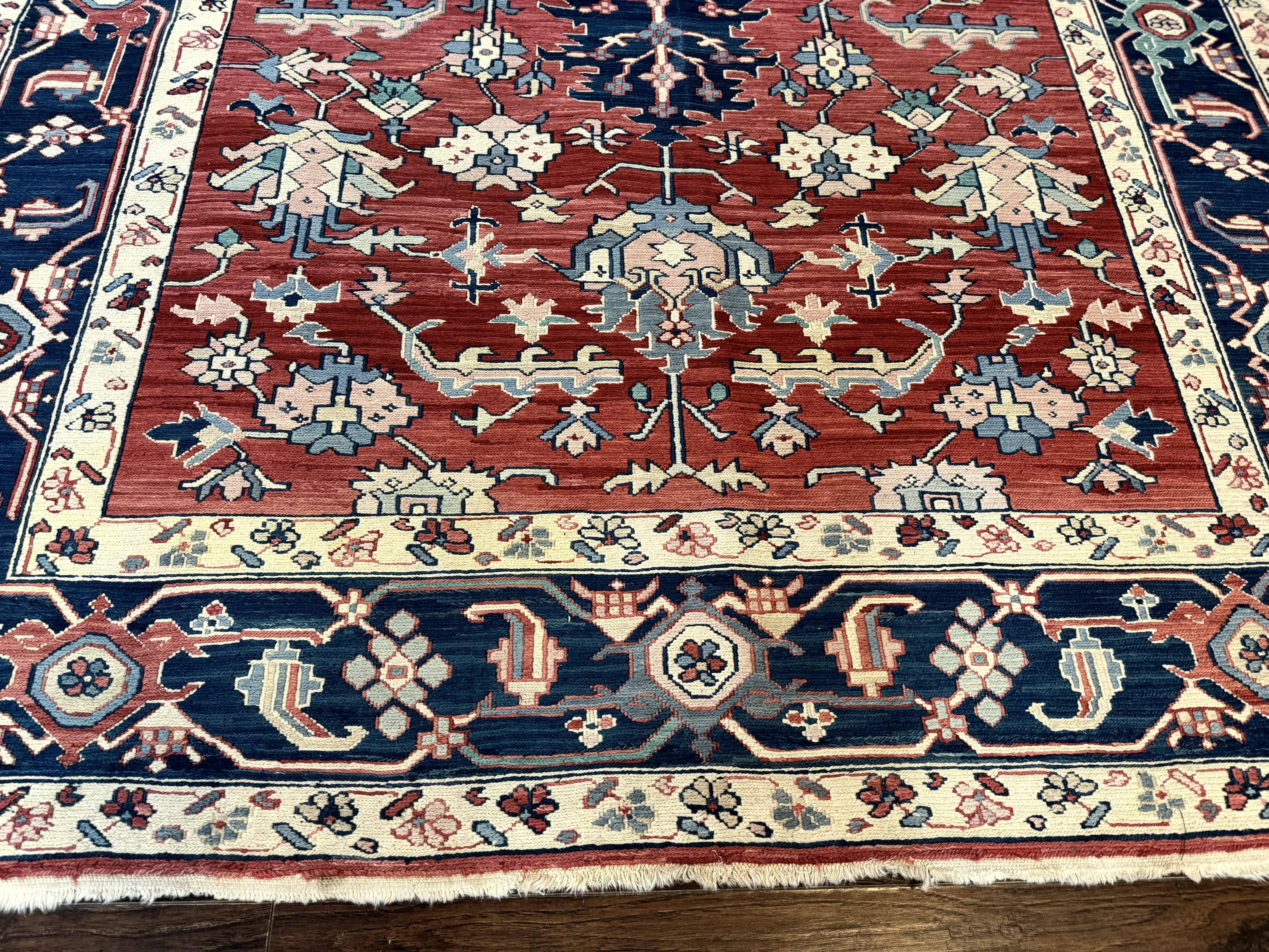 Turkish Flatweave Rug 6x9, Heriz Design, Red and Blue - Jewel Rugs
