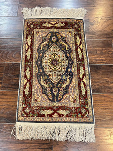 Silk Turkish Hereke Rug 2x3, Peacocks Birds, Signature from Master Weaver, Super Finely Hand Knotted 550 KPSI, Animal Pictorials
