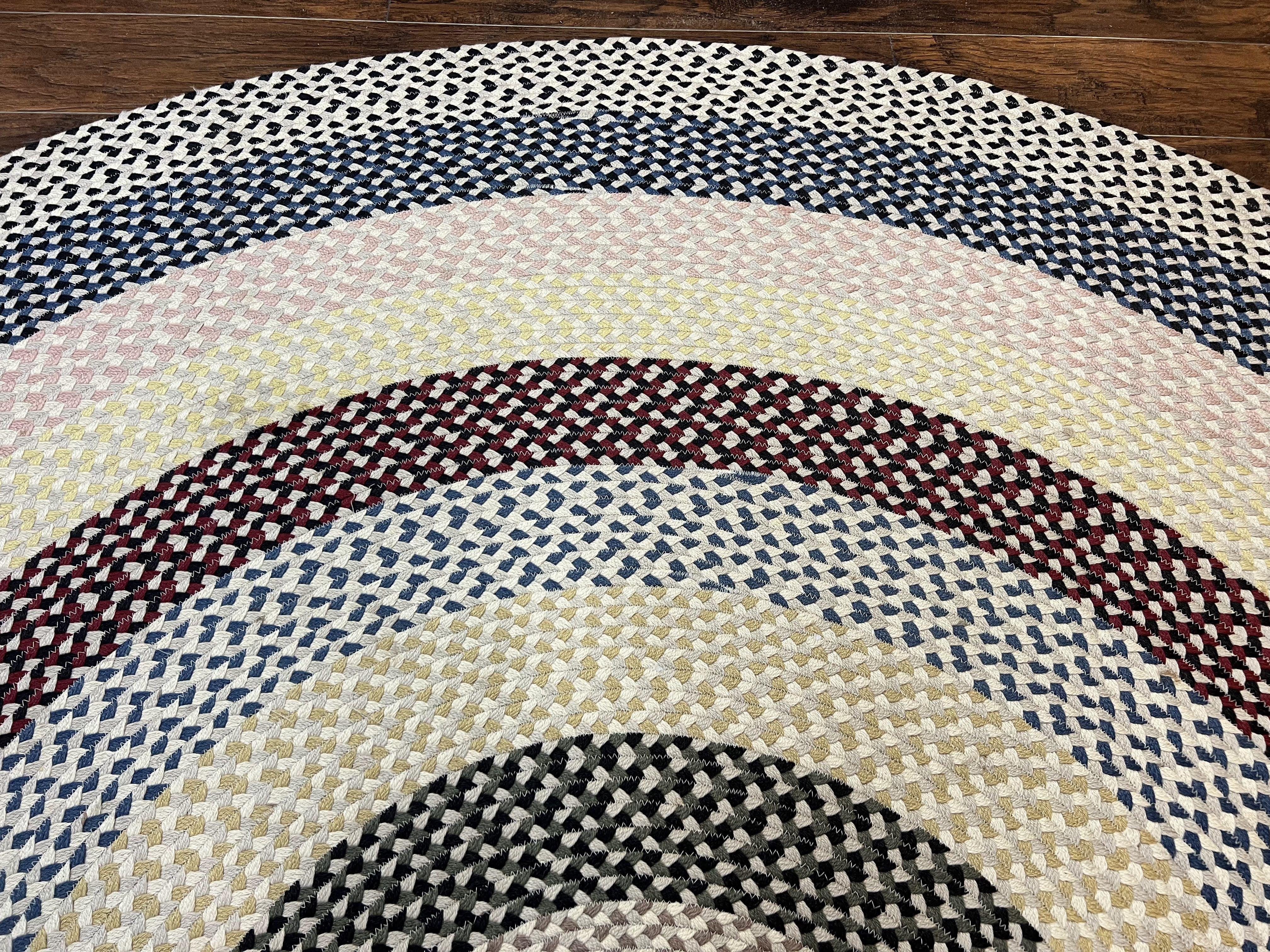 Round American Braided Rug 9x9 ft, Large Round Vintage Braided Rug, Multicolor - Jewel Rugs