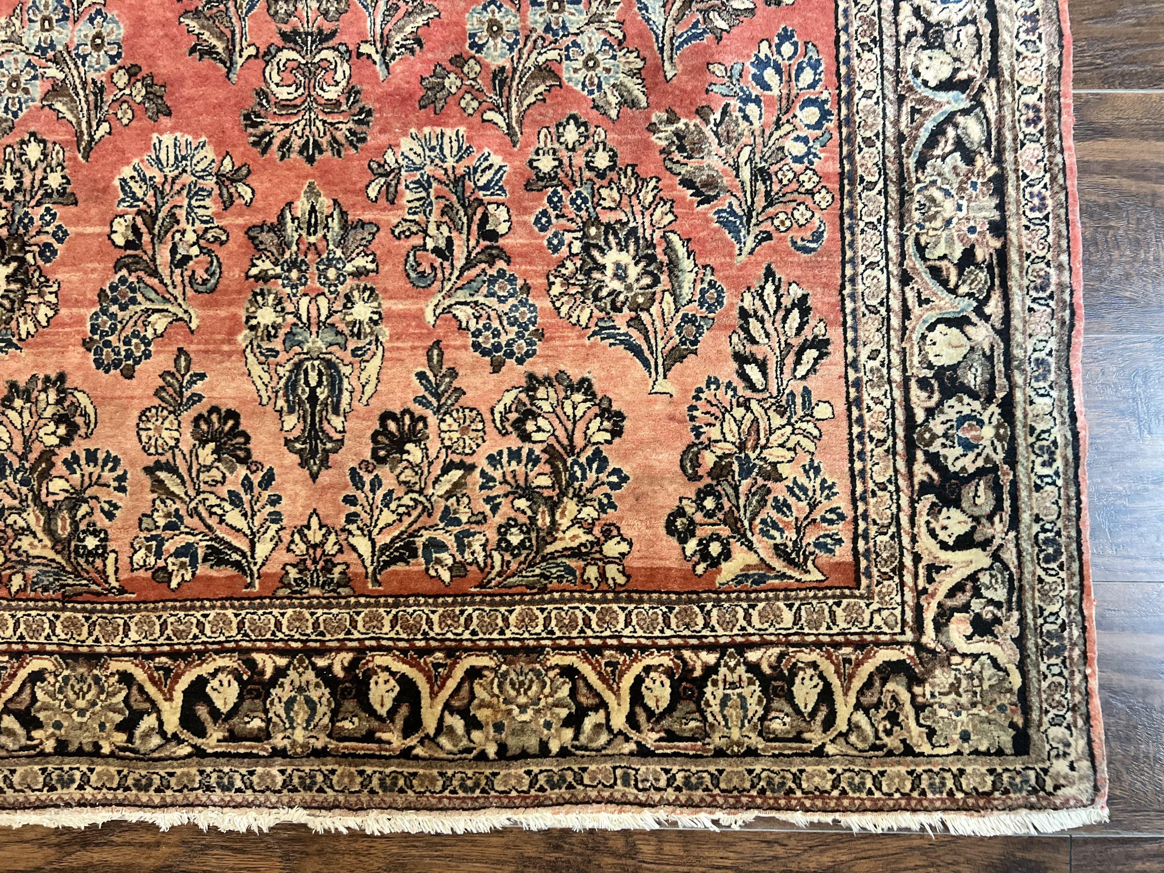 Antique Persian Sarouk Rug 4x7, Hand Knotted Wool Red Persian Carpet, Floral, Fine 300 KPSI - Jewel Rugs