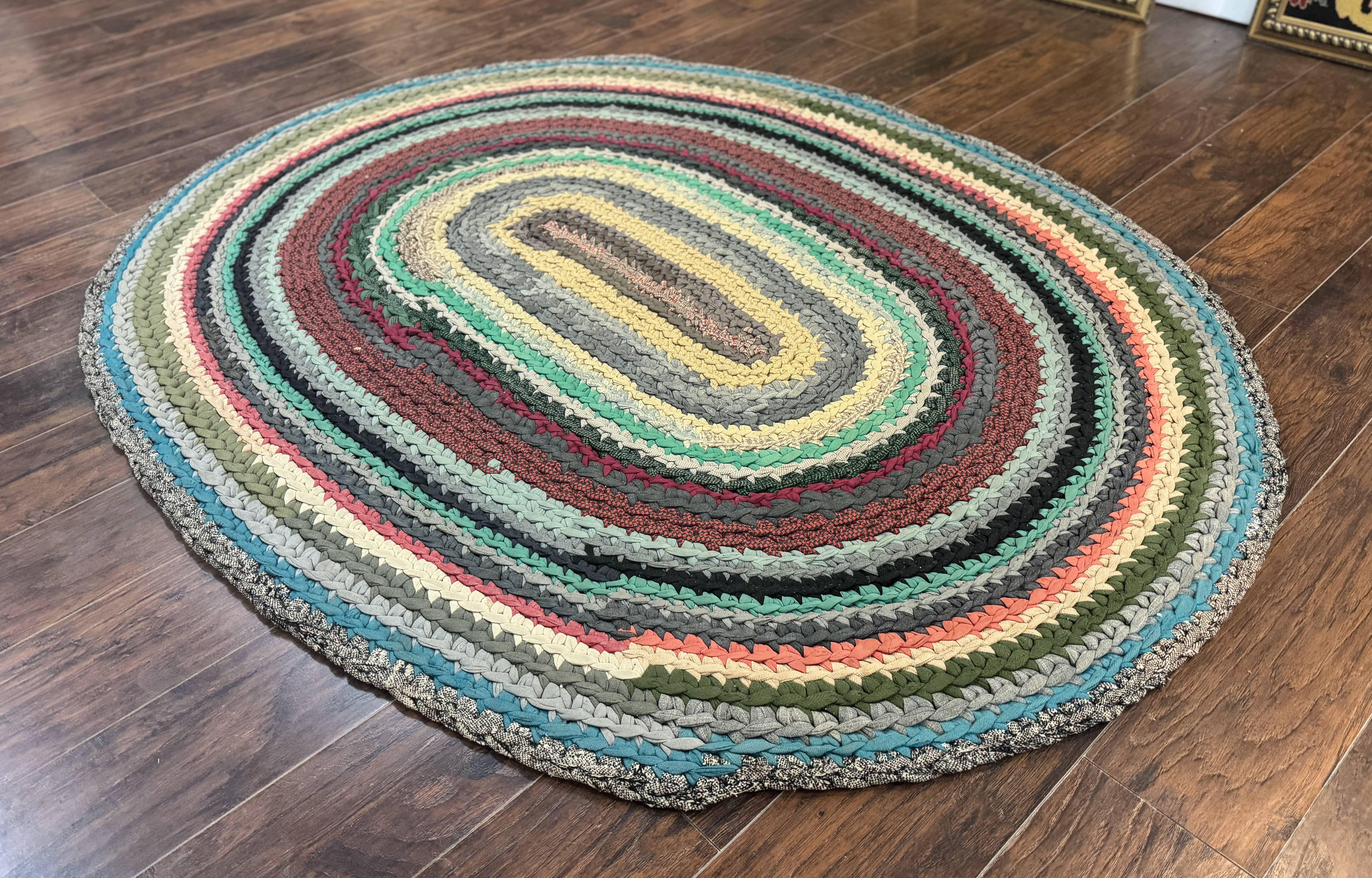 Antique American Braided Rug 5x7, Oval Multicolor Handmade Wool Braided Carpet - Jewel Rugs