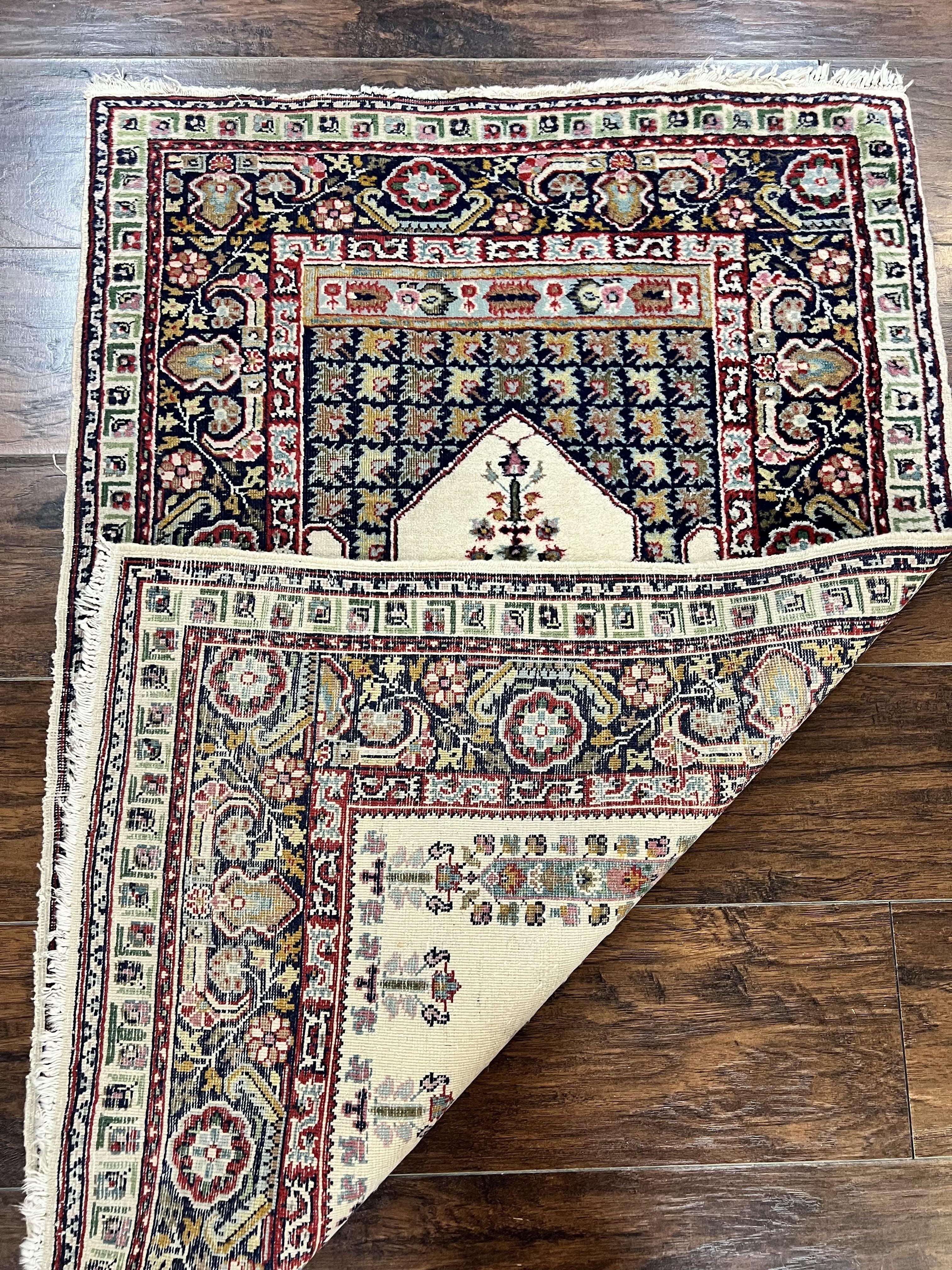 Turkish Prayer Rug 2.5 x 4, Vintage Wool Hand Knotted Carpet, Ivory - Jewel Rugs