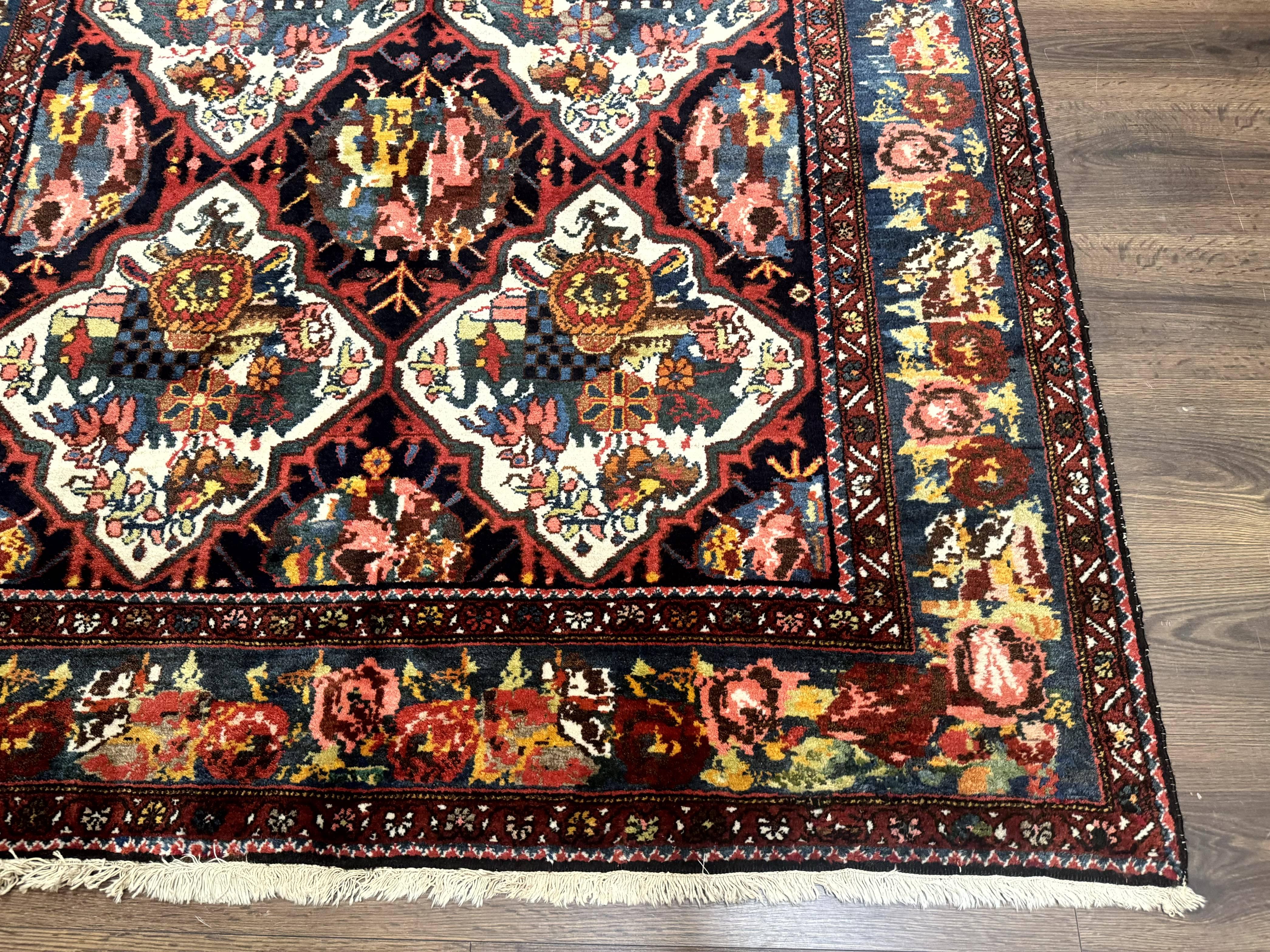 Persian Bakhtiari Rug 5x12, Wide Runner Rug, Unique Size, Multicolor Panel Design, Navy Blue Ivory, Antique Persian Rug, Colorful - Jewel Rugs