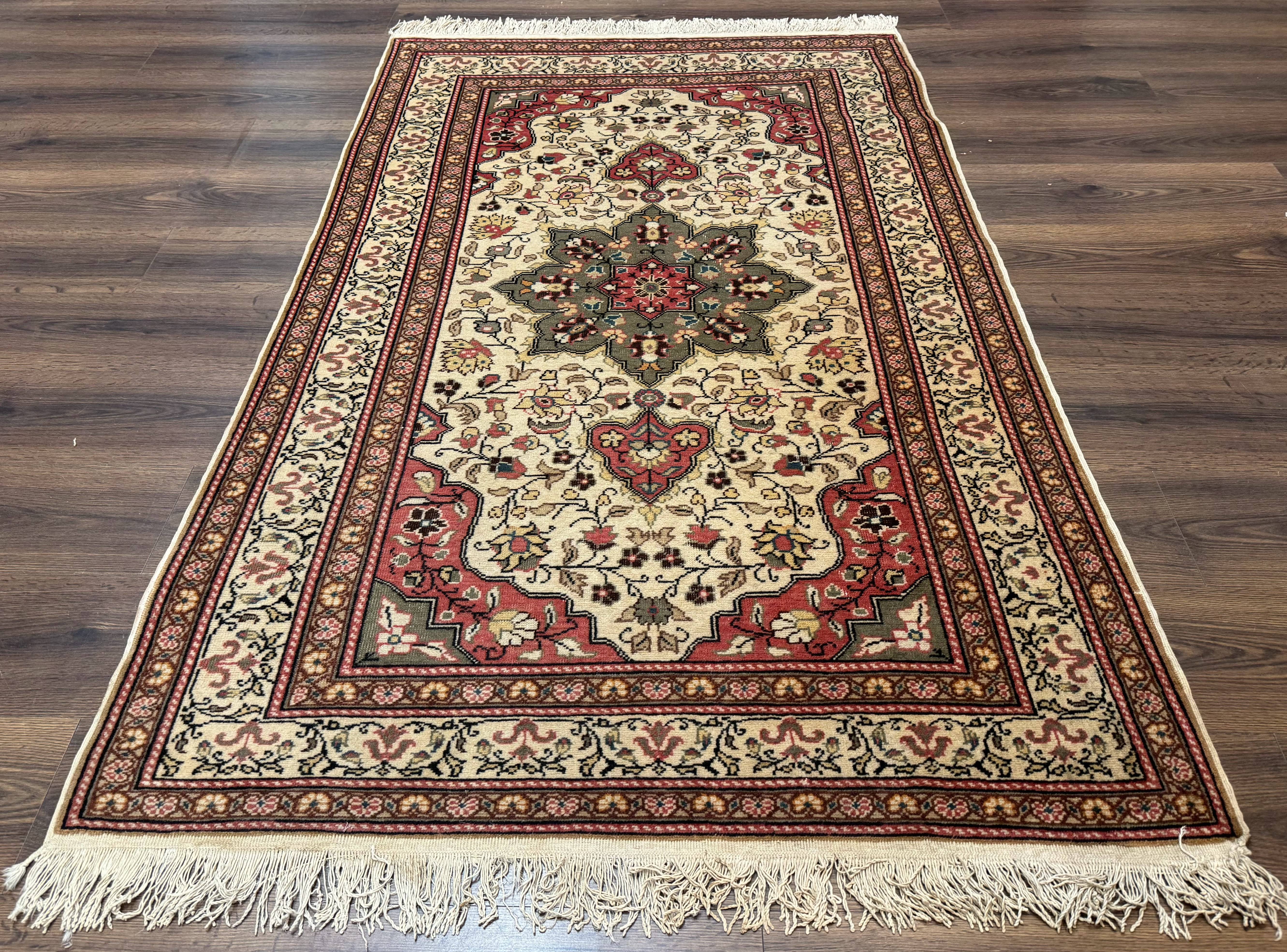 Turkish Sivas Rug 4x6, Floral Medallion, Beige Pink-Red Green, Handmade - Jewel Rugs