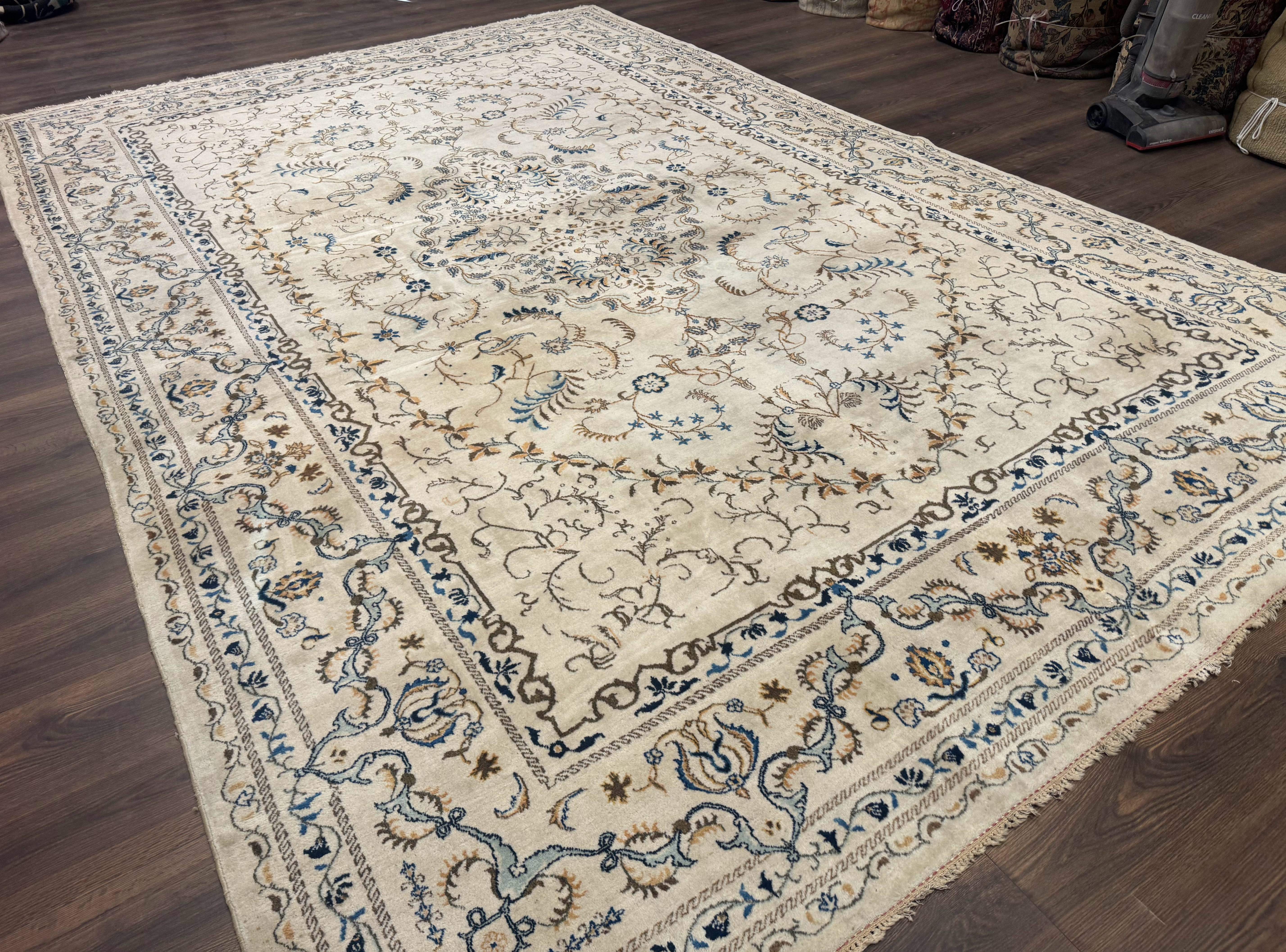 Persian Kashan Rug 9x13, Light Colors, Fine, Vintage, Hand Knotted, Wool - Jewel Rugs