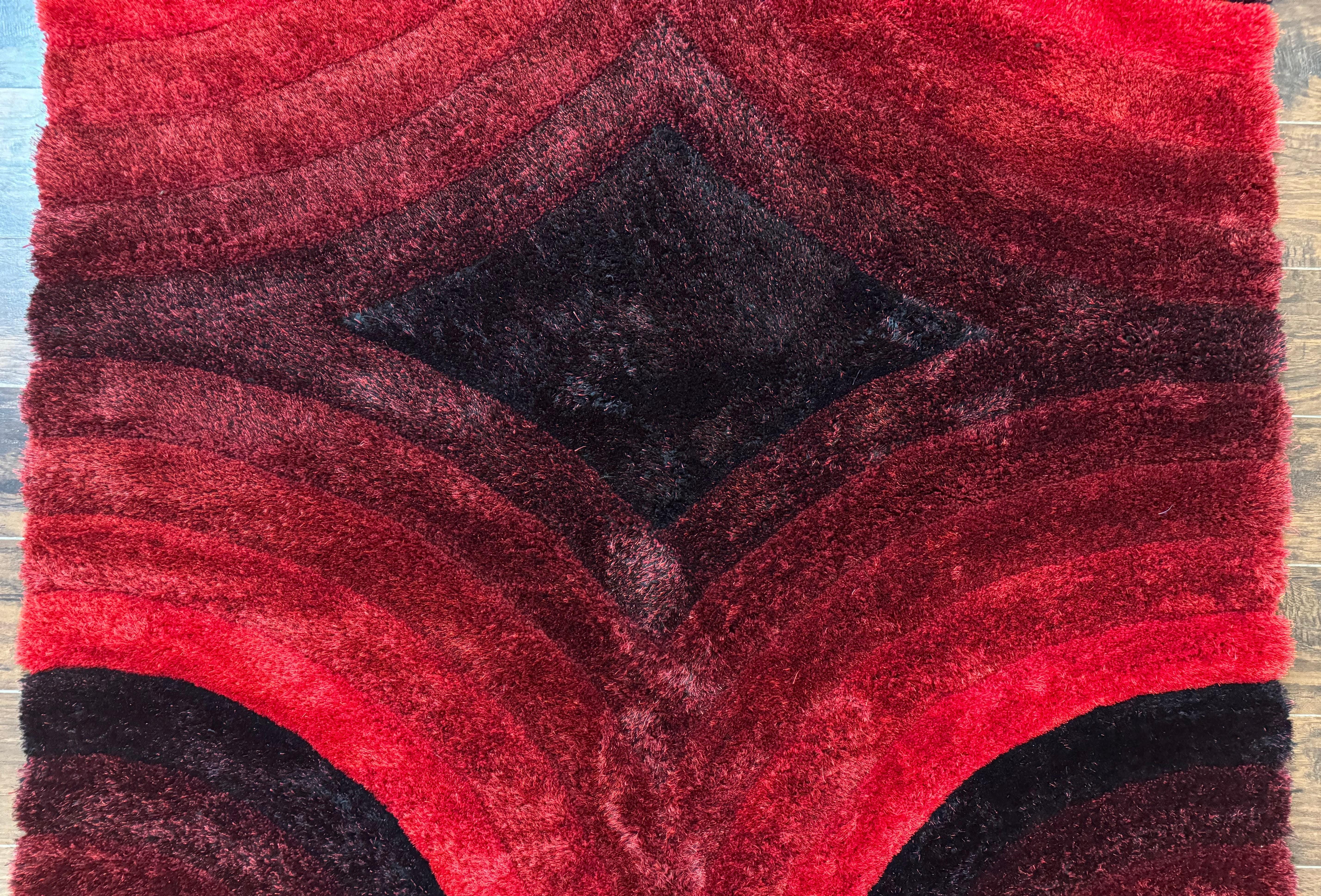 Red and Black Shag Rug 5x7, Pair A - Jewel Rugs