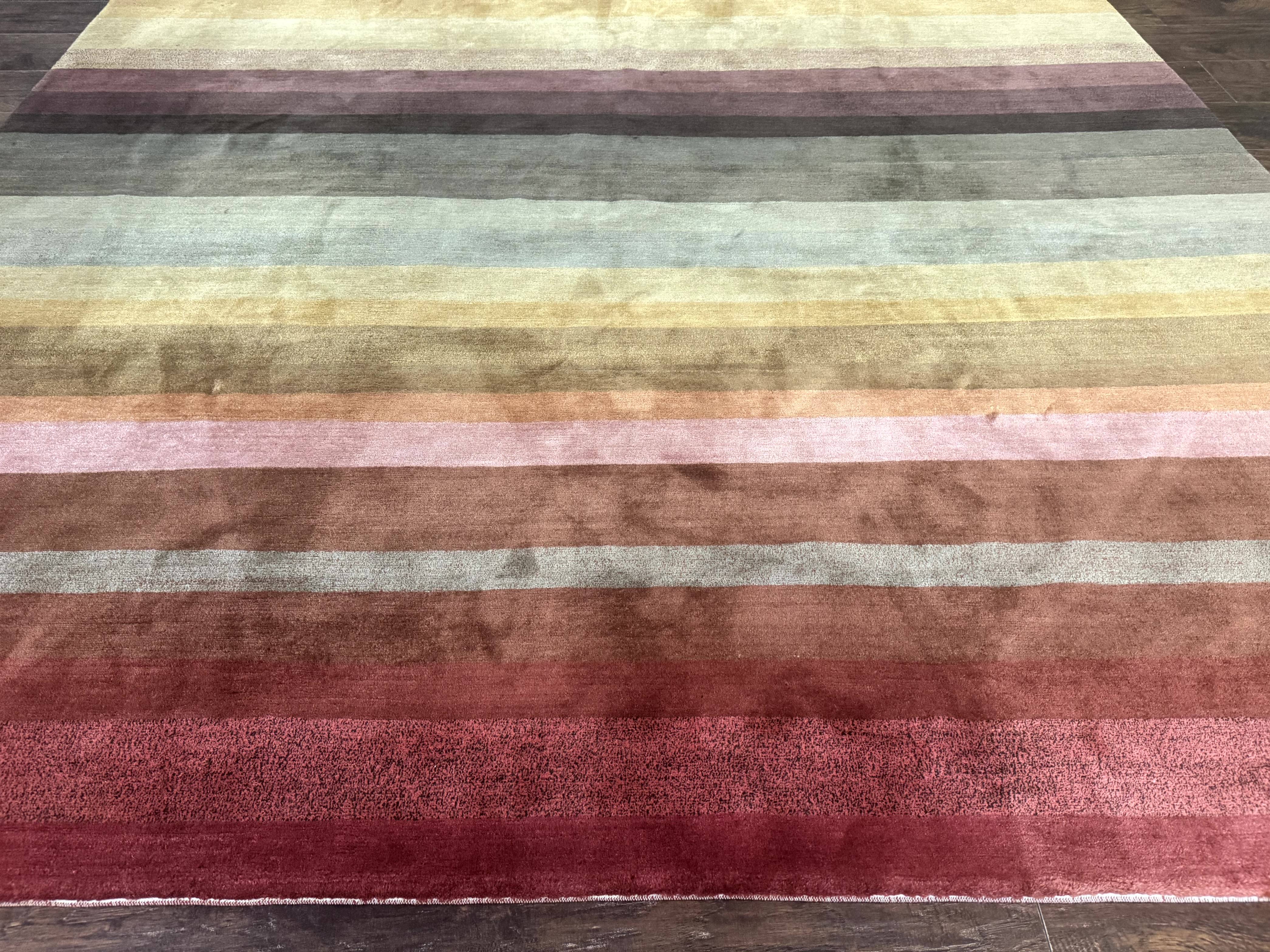 Modern Persian Gabbeh Rug 8x10, Multicolor Stripes, Soft Thick Wool Pile - Jewel Rugs