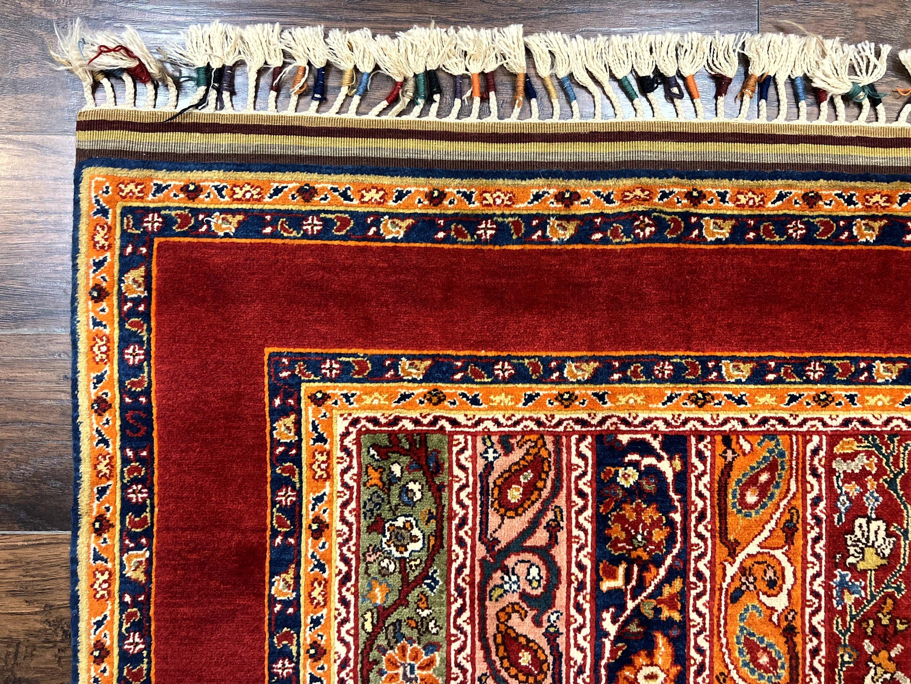 Turkish Rug 4x6, Stripe Pattern, Red & Multicolor, Vintage Handmade Wool Carpet - Jewel Rugs