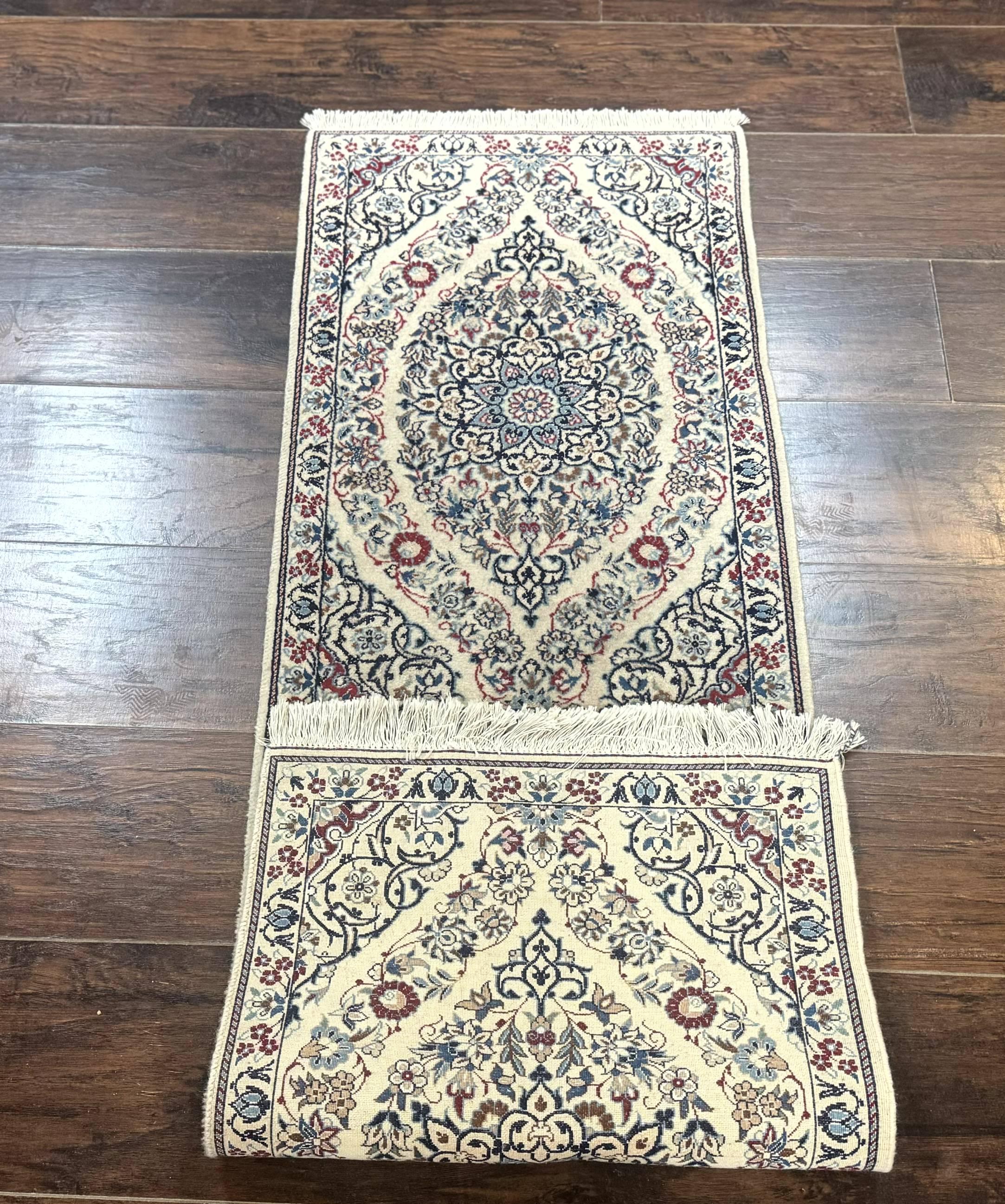 Persian Nain Rug 1.7 x 5, Super Fine 530 KPSI, Ivory and Light Blue, 6La, Short Runner Rug - Jewel Rugs