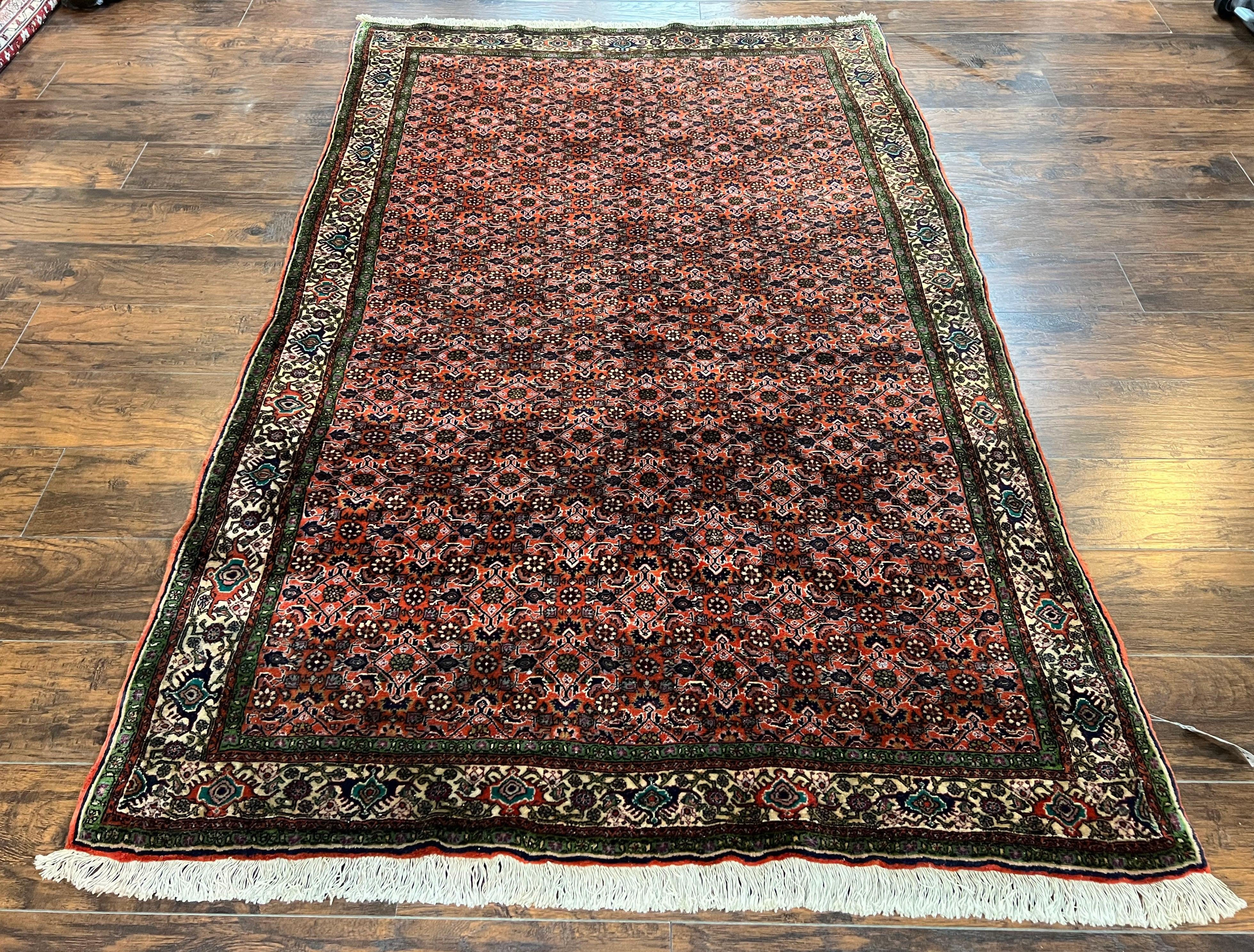 Antique Persian Bijar Rug 5x7, Allover Pattern, Hand Knotted Vintage Wool Tribal Oriental Carpet, Bidjar Rug, Red and Cream 5 x 7 ft, Handmade Rug - Jewel Rugs