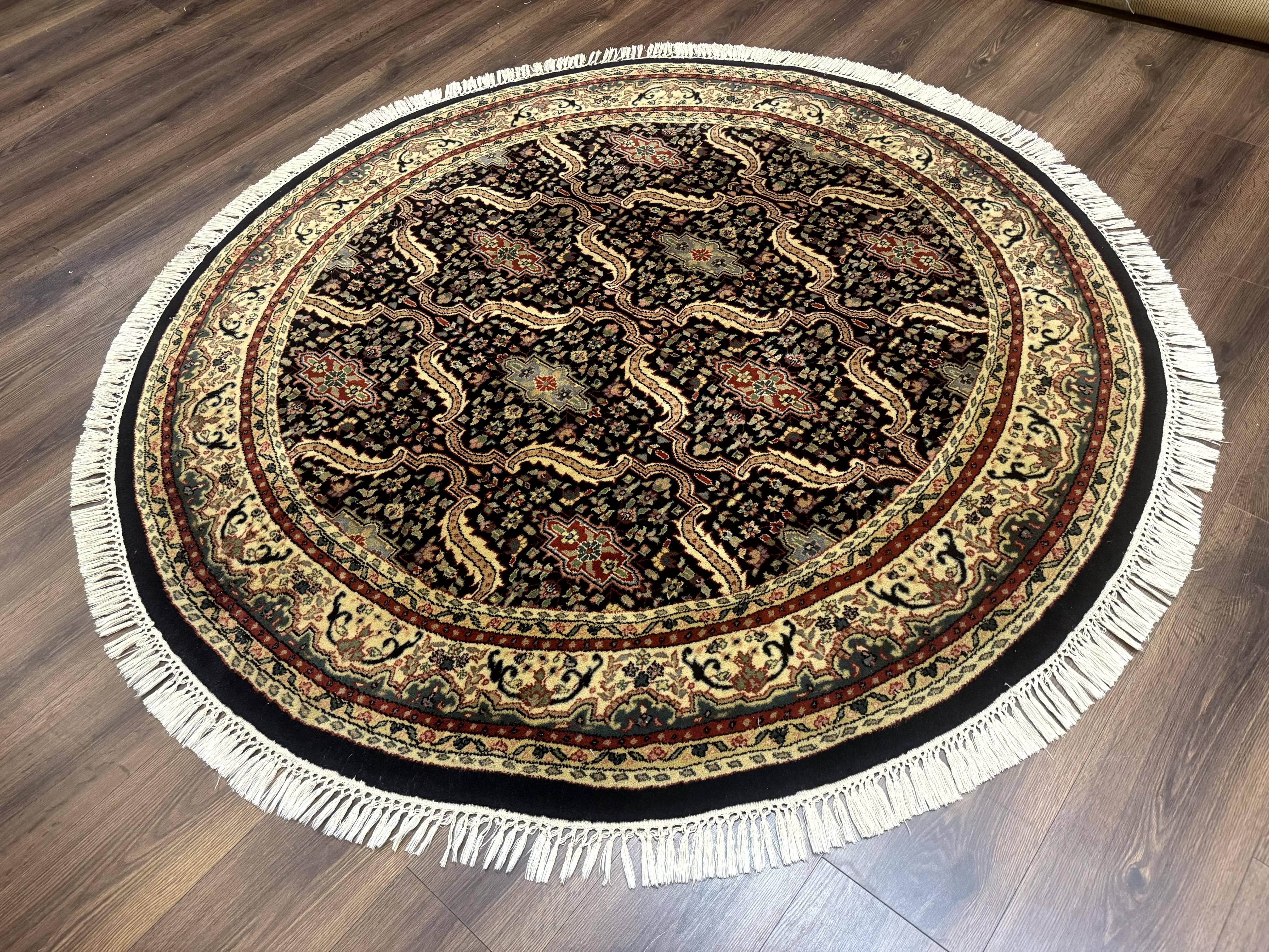 Round Indo Persian Rug 6x6, Indian Bidjar Rug, Navy Blue and Beige - Jewel Rugs
