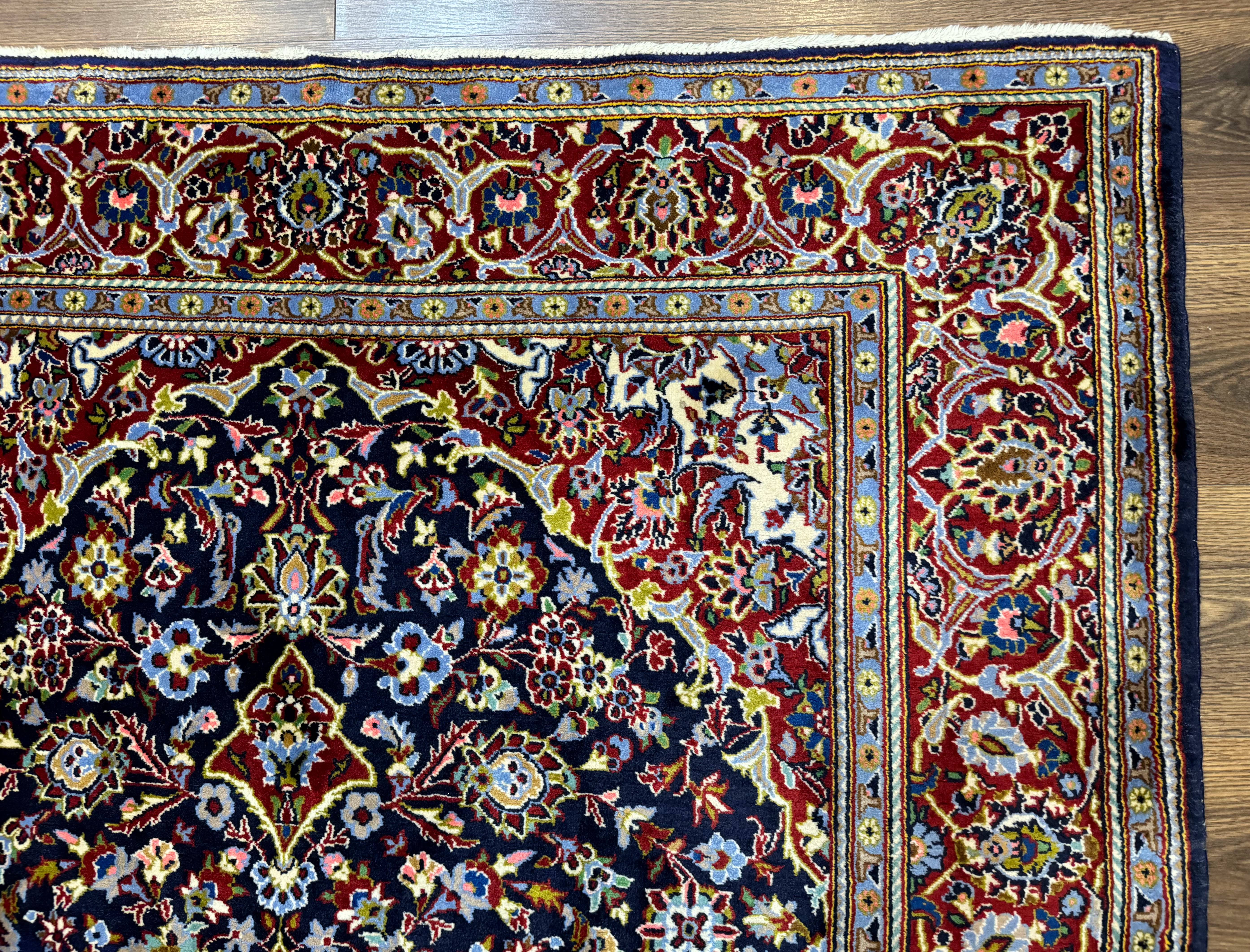 Navy Blue Persian Kashan Rug 5x7, Antique, Wool Hand Knotted Carpet - Jewel Rugs