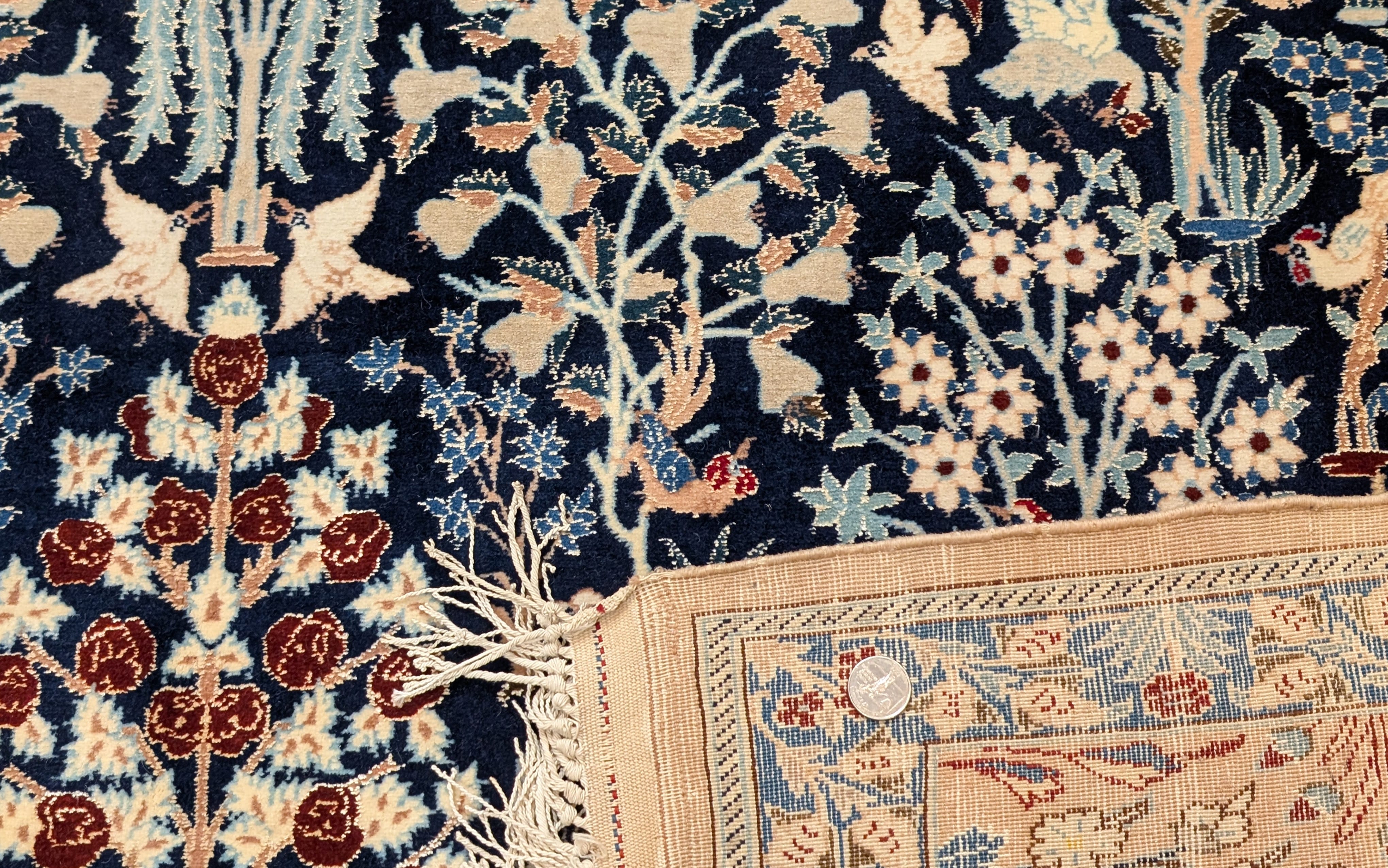 Persian Nain Rug 7x10, Rare Habibian Carpet, Tree of Life, Animal Pictorials, Wool & Silk Highlights, 380 KPSI - Jewel Rugs