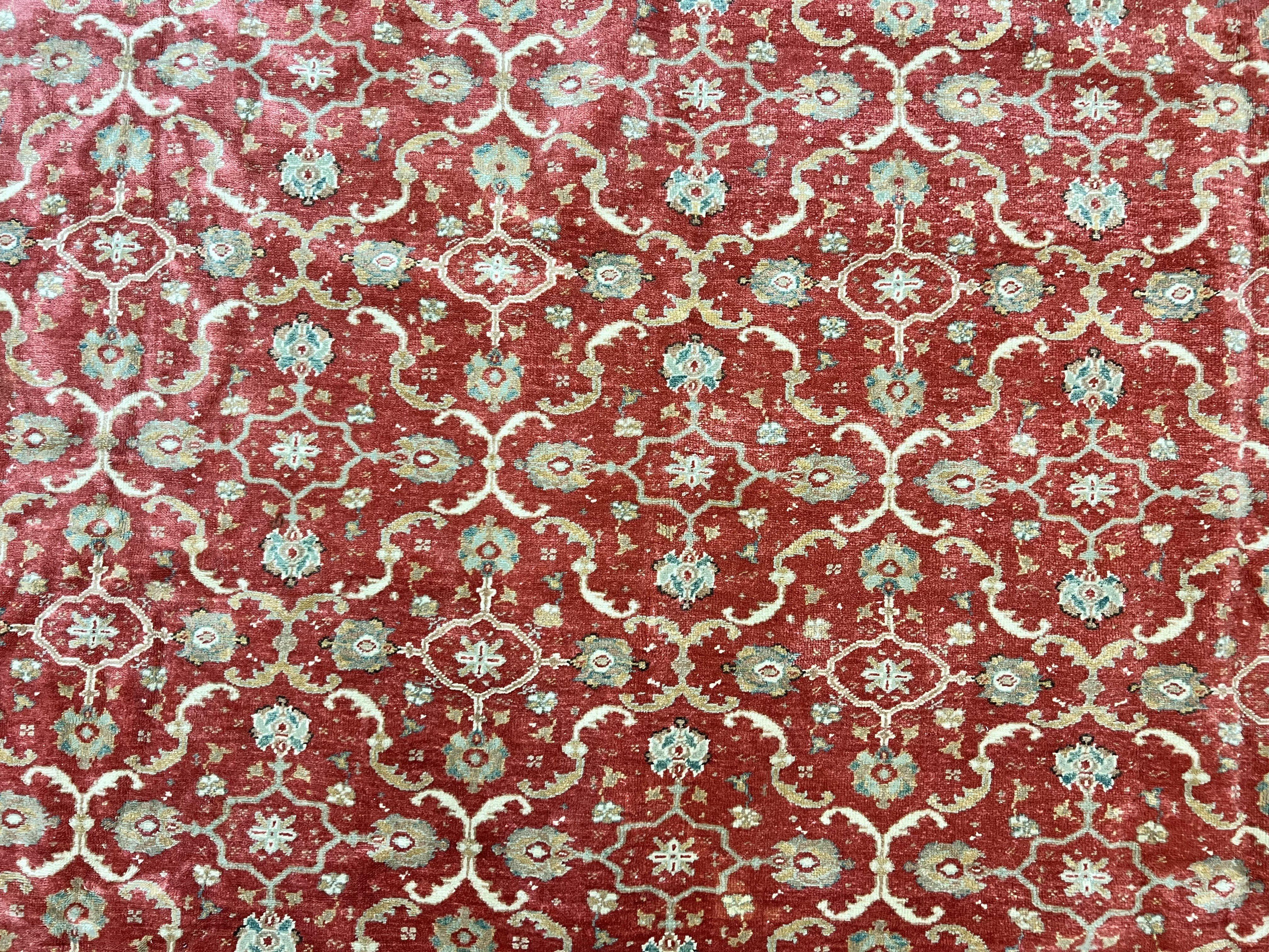 Turkish Oushak Rug 12x18, Wool Hand Knotted Vintage Carpet, Red & Oatmeal, 12 x 18 Palace SIze Handmade Oriental Rug - Jewel Rugs