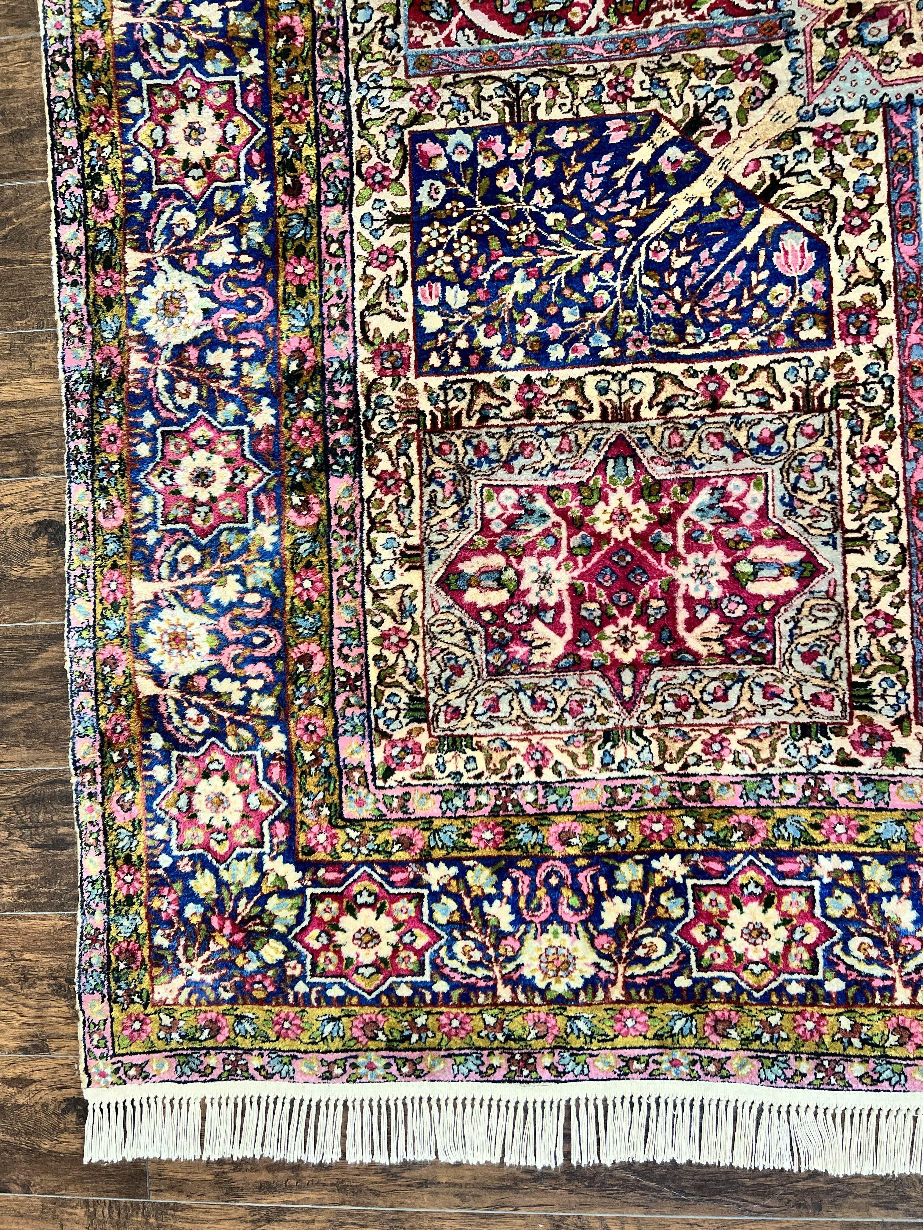 Persian Kirman Lavar Rug 8x9, Antique Persian Carpet, Colorful Multicolor 1920s Handmade Wool Rug, Garden Panel Design, Fine 200 KPSI - Jewel Rugs