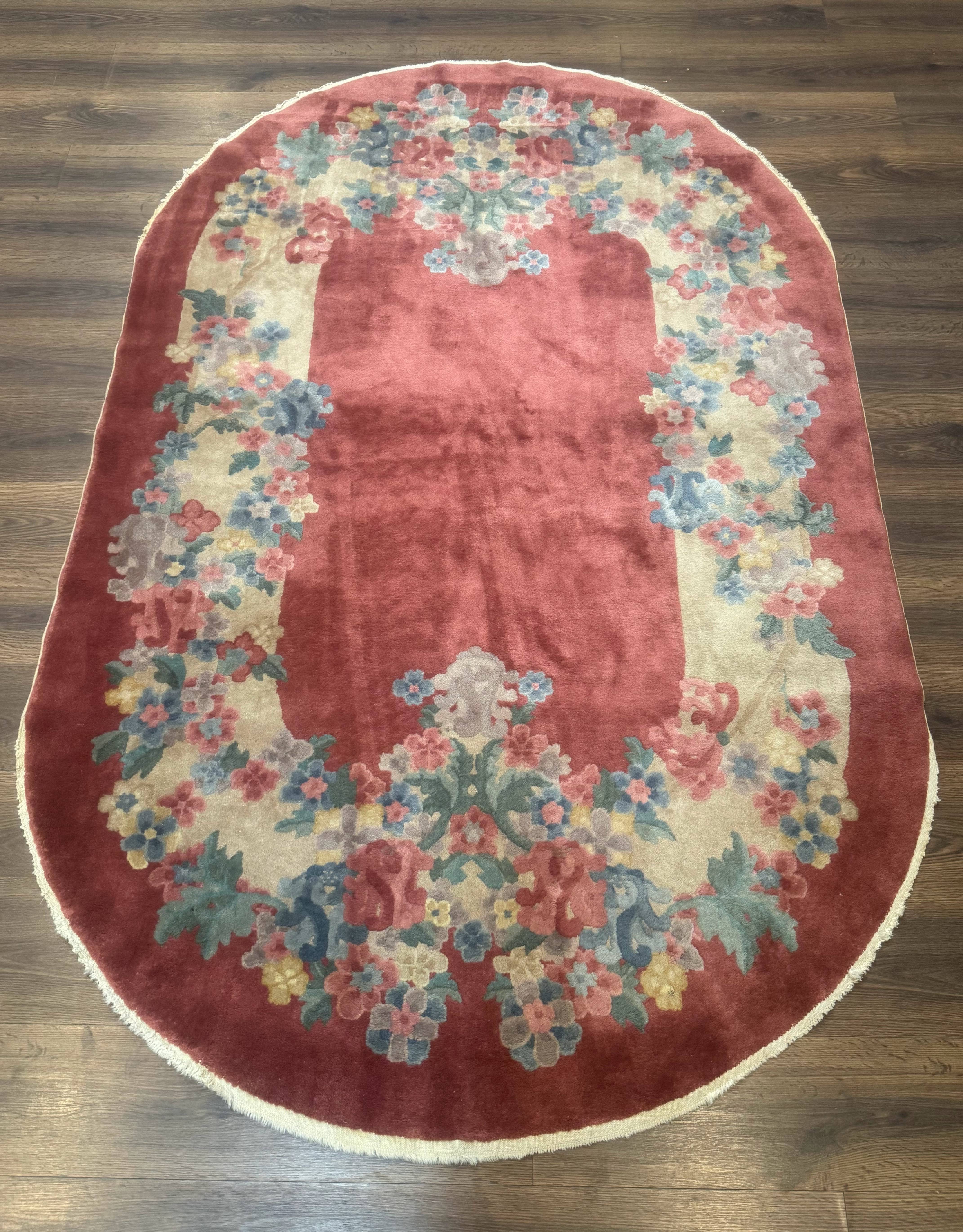 Oval Chinese Peking Rug 5x8, Pink, Floral, Vintage Chinese Wool Carpet - Jewel Rugs