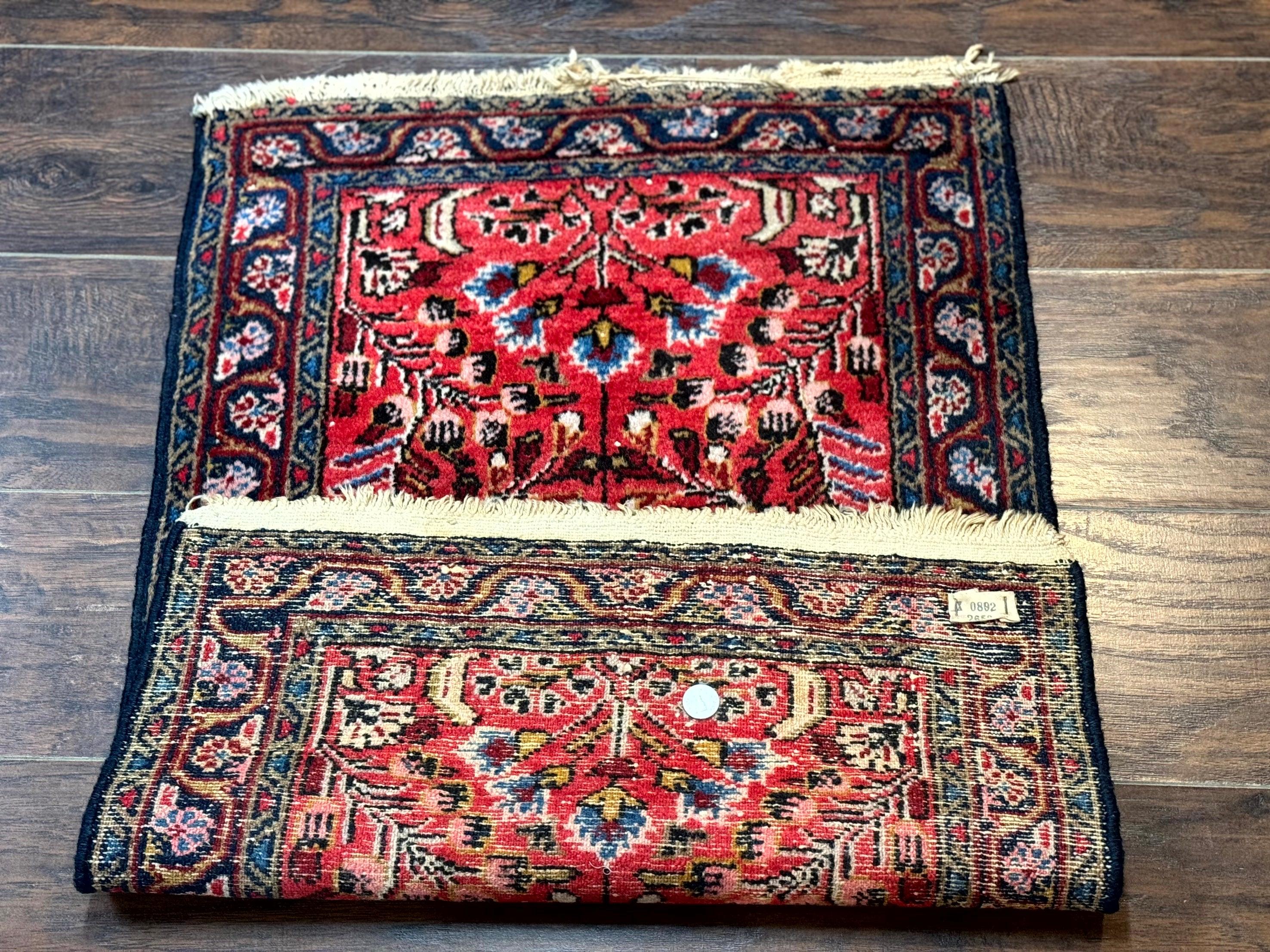 Small Antique Persian Tribal Rug 2x3, Red, Floral, Handmade, Hamadan Rug - Jewel Rugs