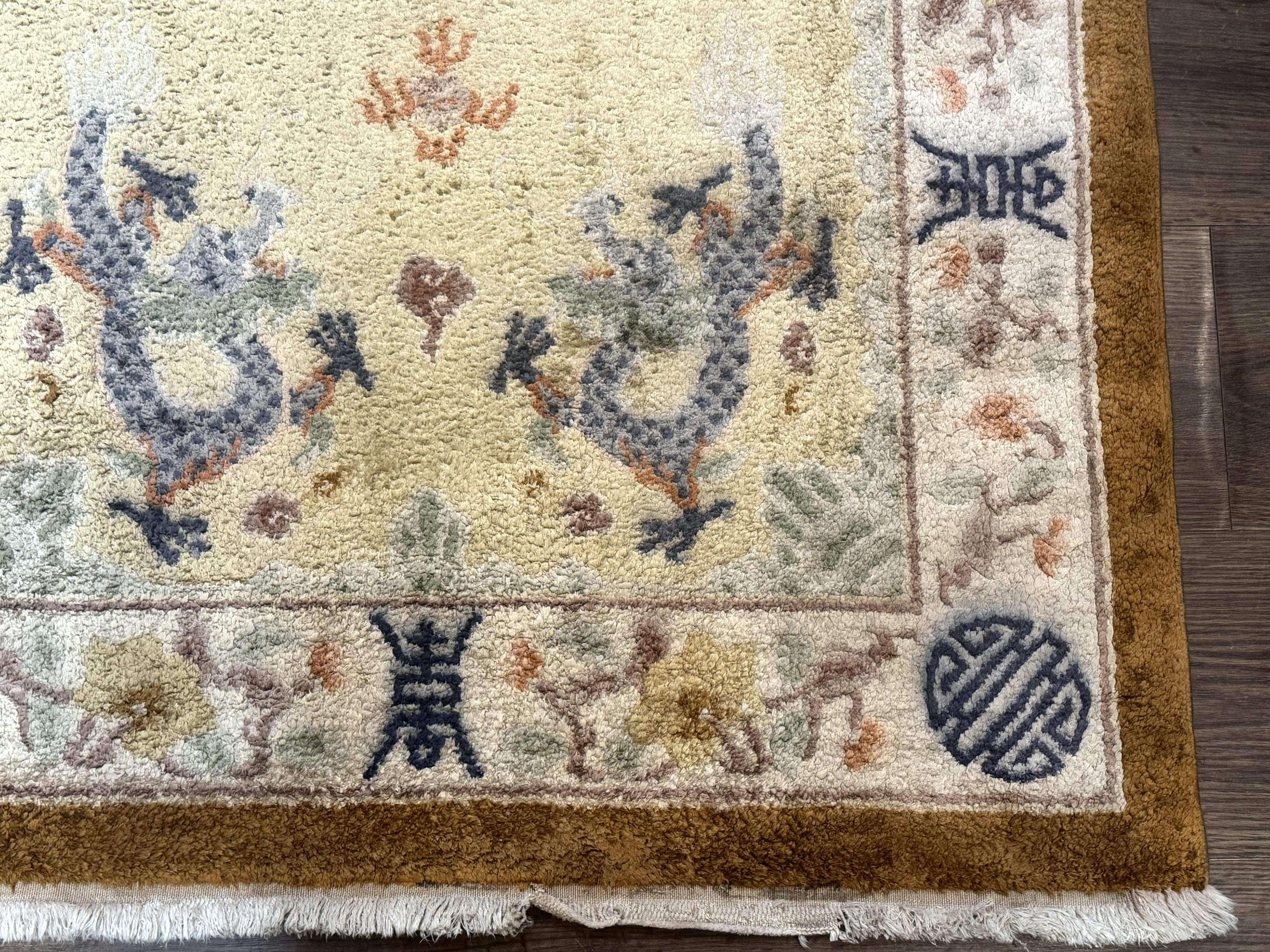 Chinese Silk Rug 3x5, Dragons, Hand Knotted, Cream - Jewel Rugs