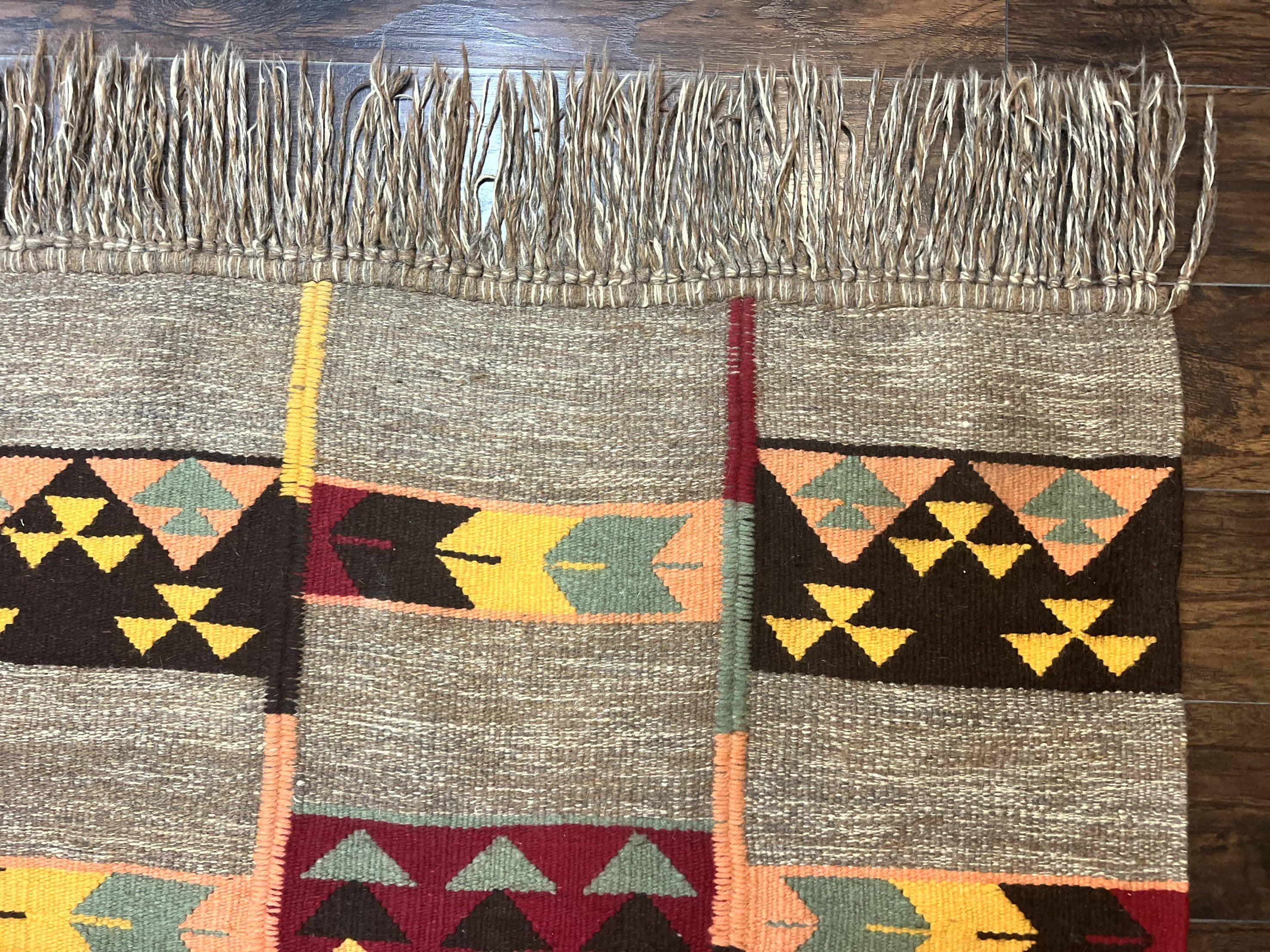 South American Flatweave Rug, Gray, Handmade Vintage Wool Bohemian Blanket - Jewel Rugs