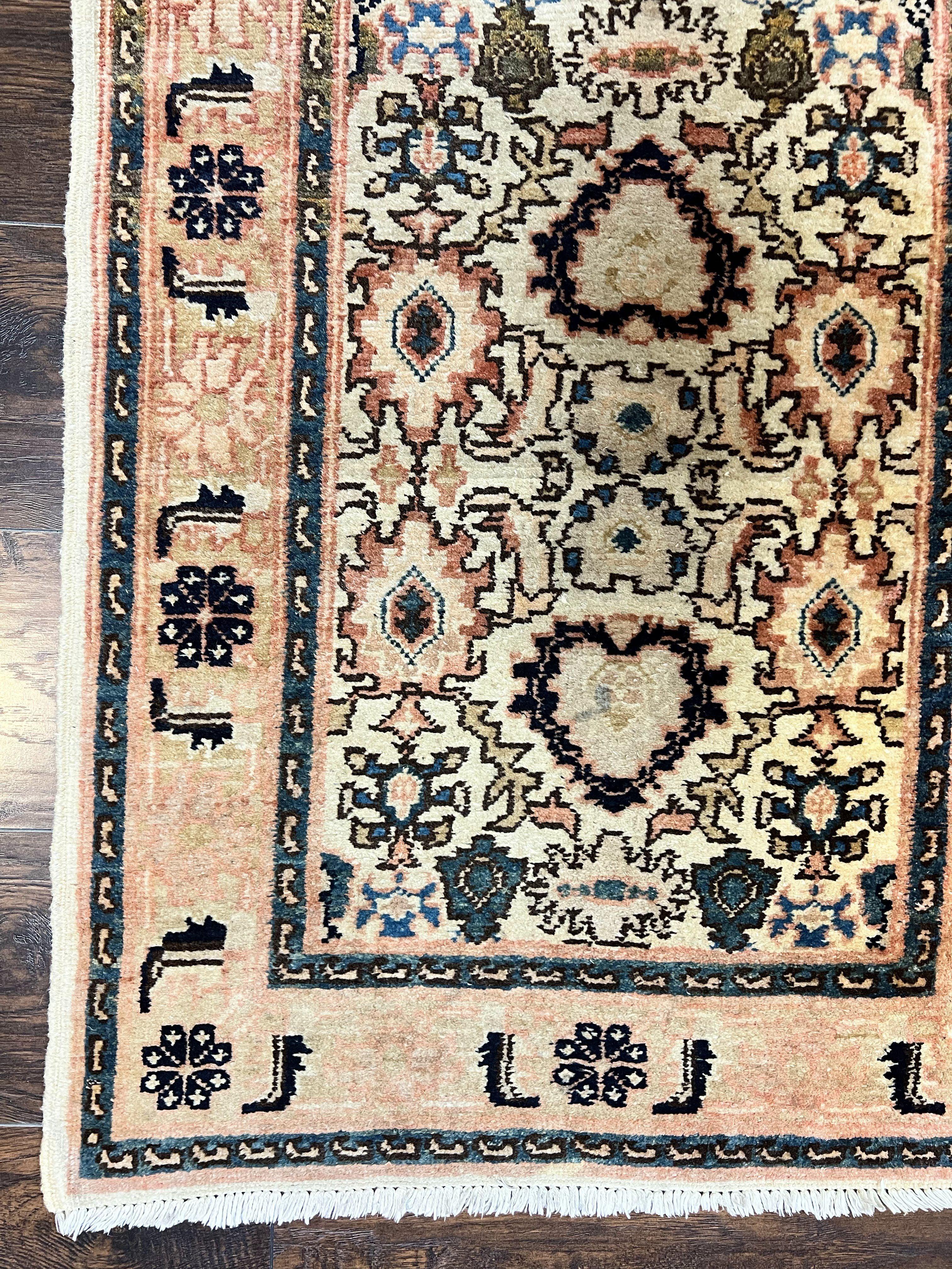 Romanian Runner Rug 2.6 x 12.9, Wool Handmade Hand Knotted Skinny Runner for Hallway, Floral Allover, Vintage Tan Runner - Jewel Rugs