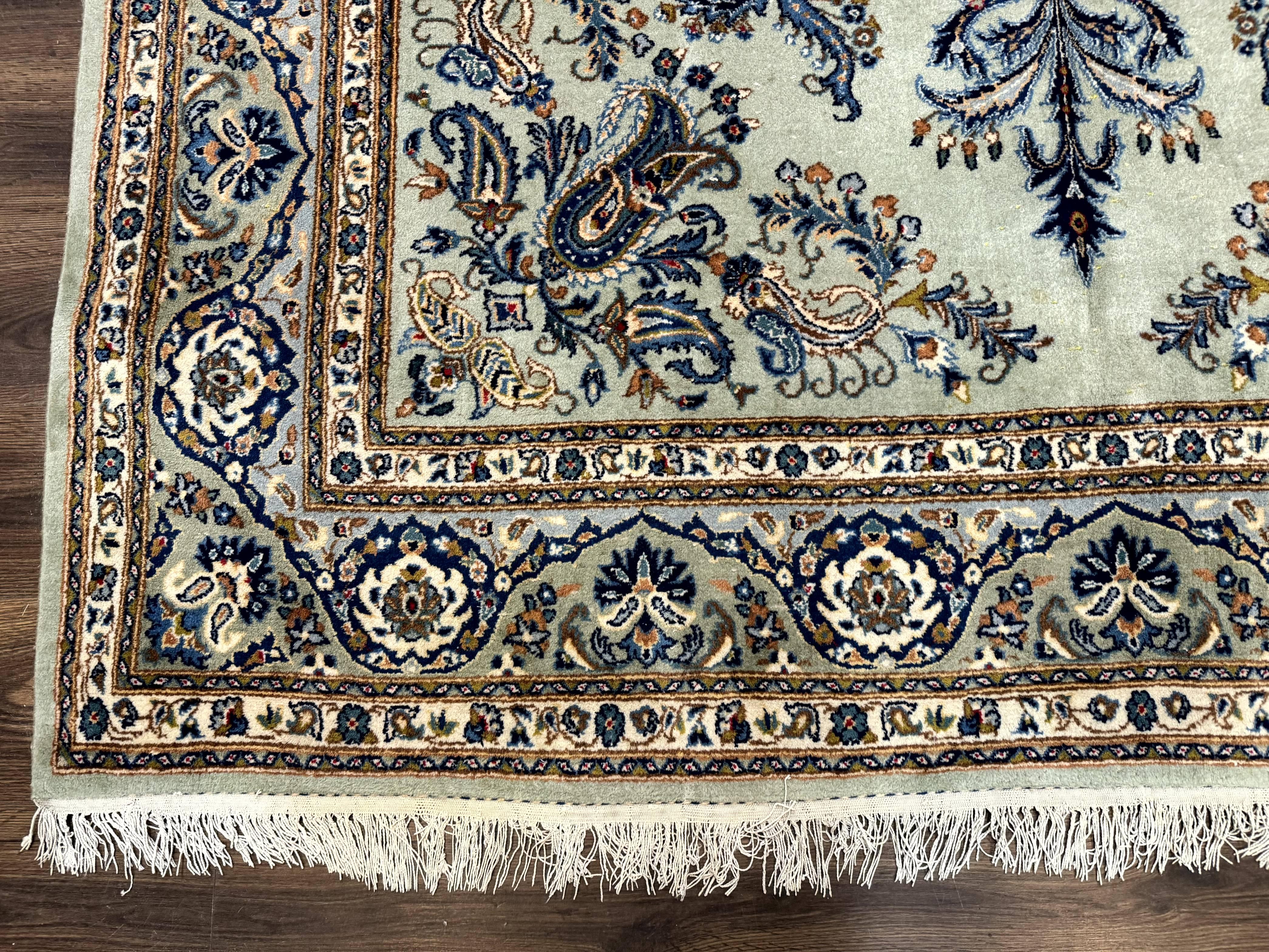 Light Green and Blue Persian Kashan Rug 7x10, Authentic Persian Carpet, Handmade, Wool - Jewel Rugs