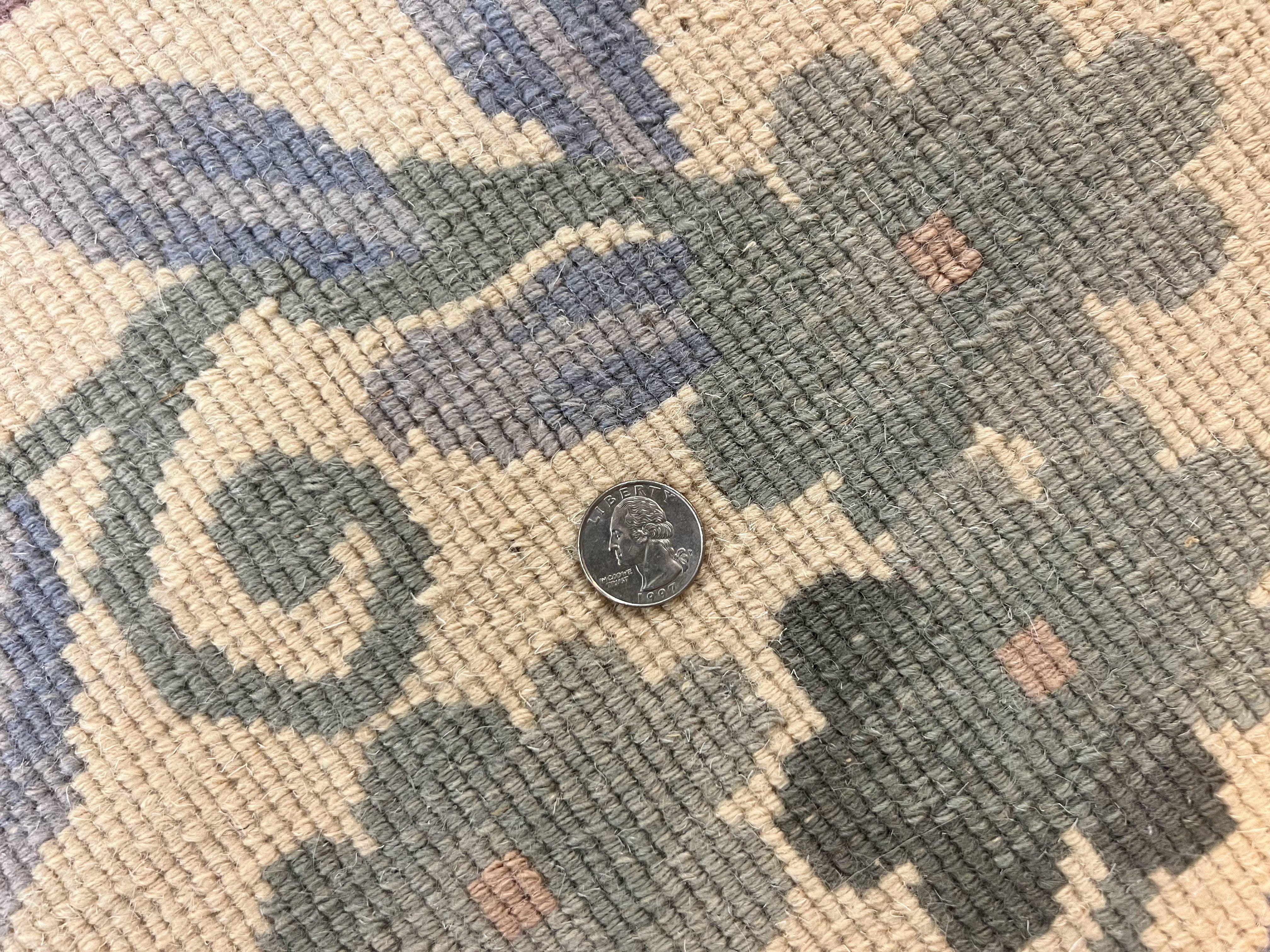 Chinese Wool Rug 10x13, Art Deco Carpet, Chinese Oriental 90 Line Carving Rug 10 x 13, Steel Blue and Cream, Soft, Handmade Vintage Rug - Jewel Rugs