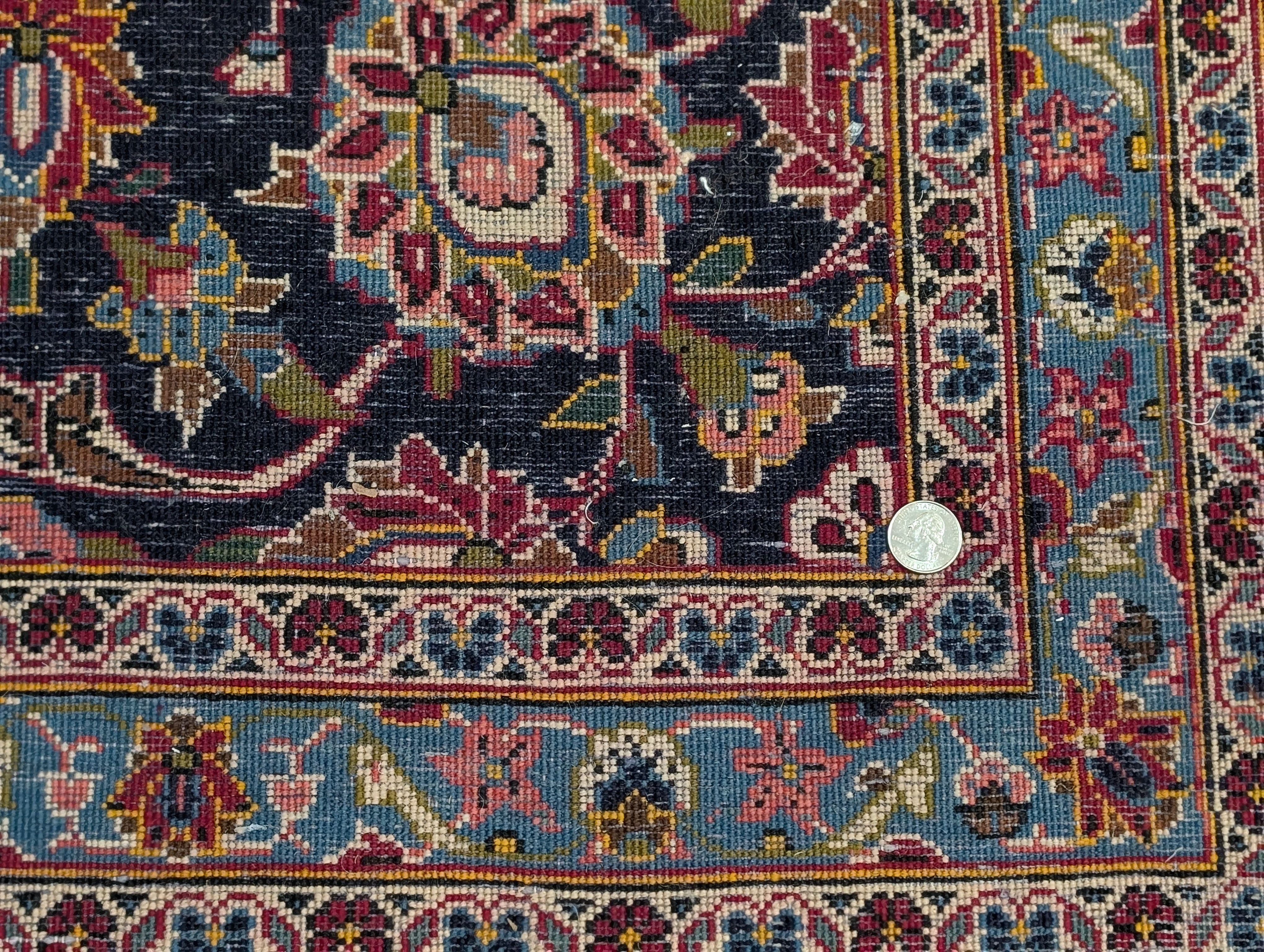 Persian Kashan Rug 10x14, Red and Navy, Hand Knotted Wool Traditional Persian Carpet, Signed By Master Weaver - Jewel Rugs