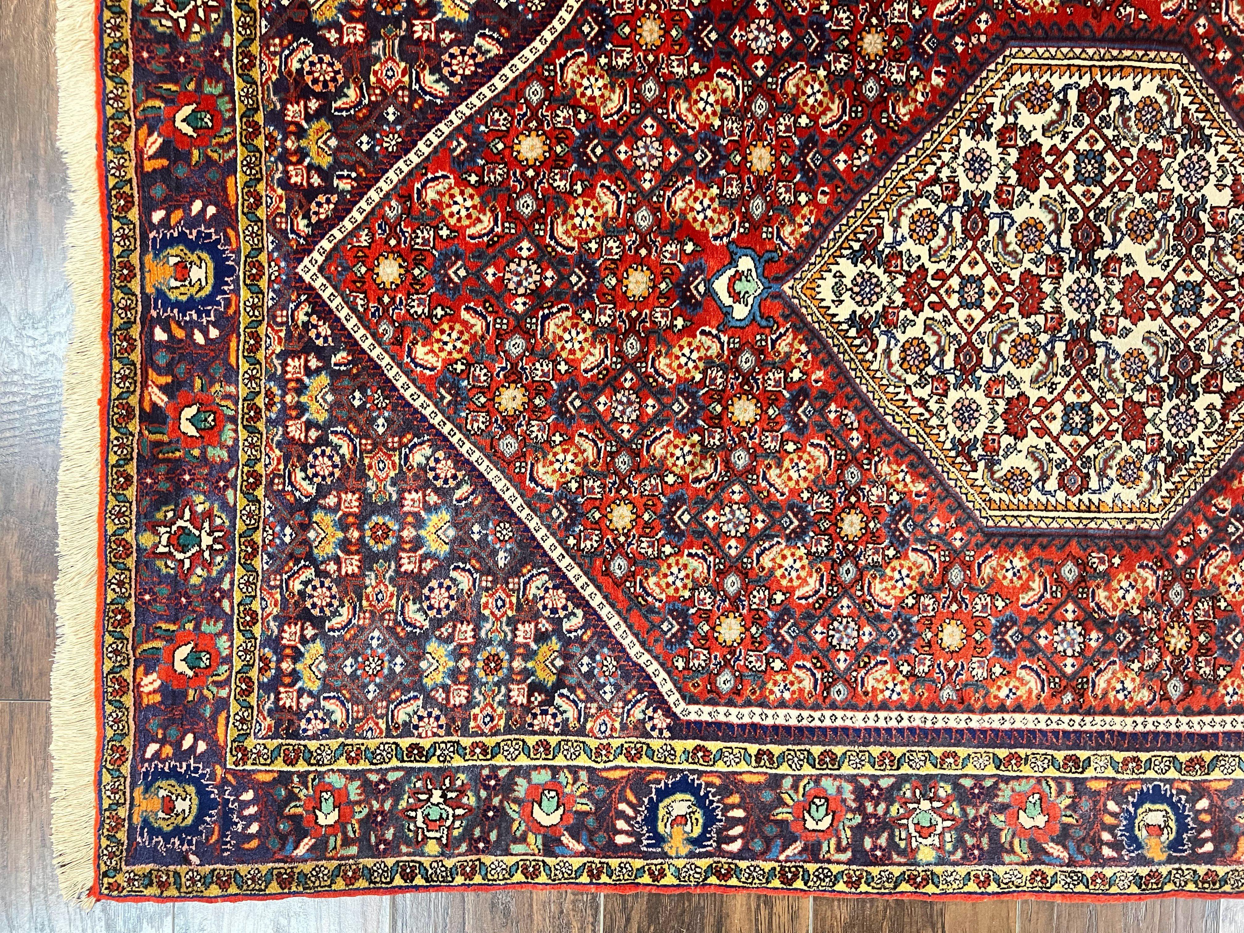 Persian Bidjar Rug 4x6, Handmade Oriental Carpet, Fine Weave, Herati Mahi Pattern, Vintage, Red, 300 KPSI - Jewel Rugs