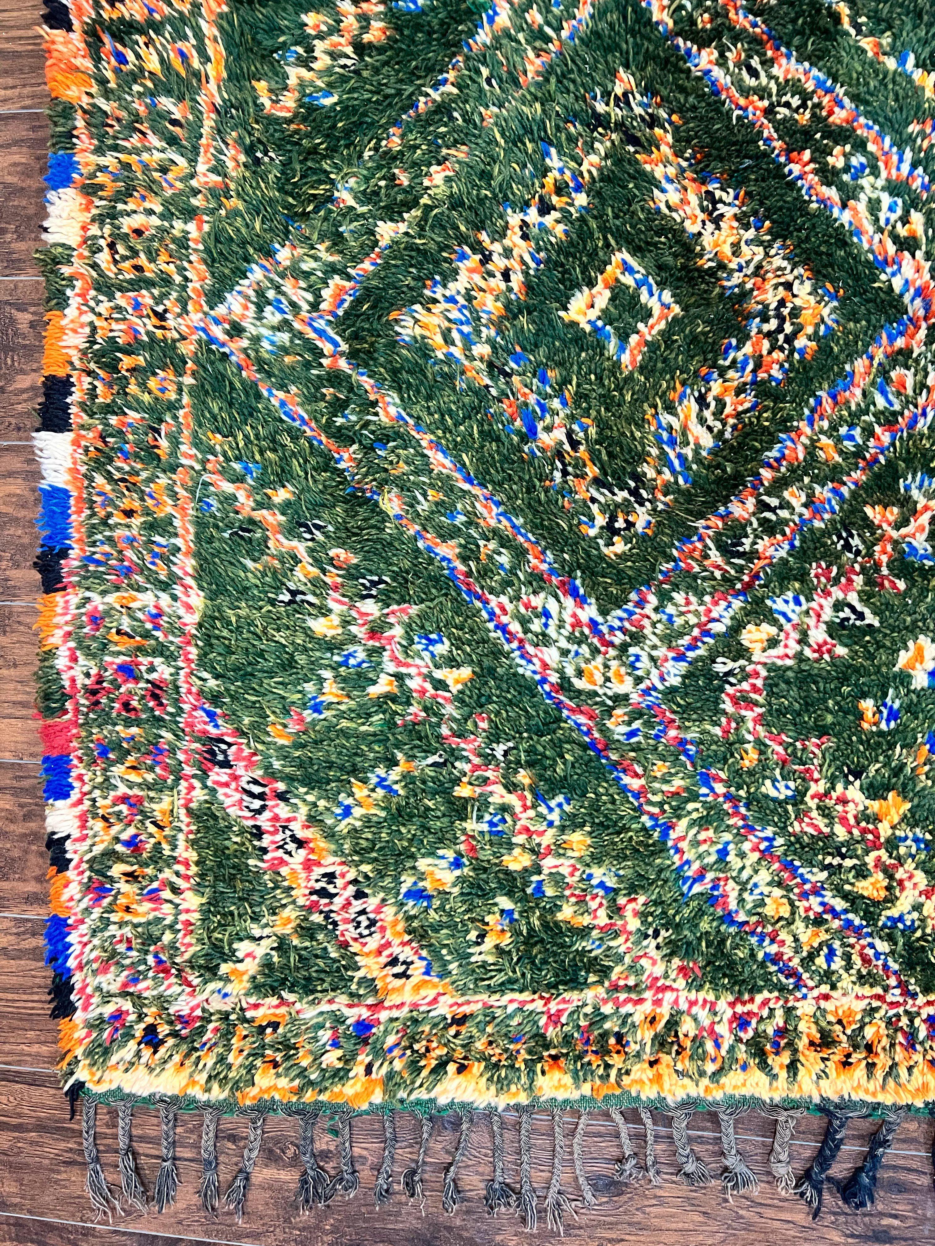 Large Moroccan Shag Rug 6x12, Green Multicolor Colorful Boho Rug, Handmade Hand Knotted Wool Carpet, Geometric Design, Vintage Rug - Jewel Rugs