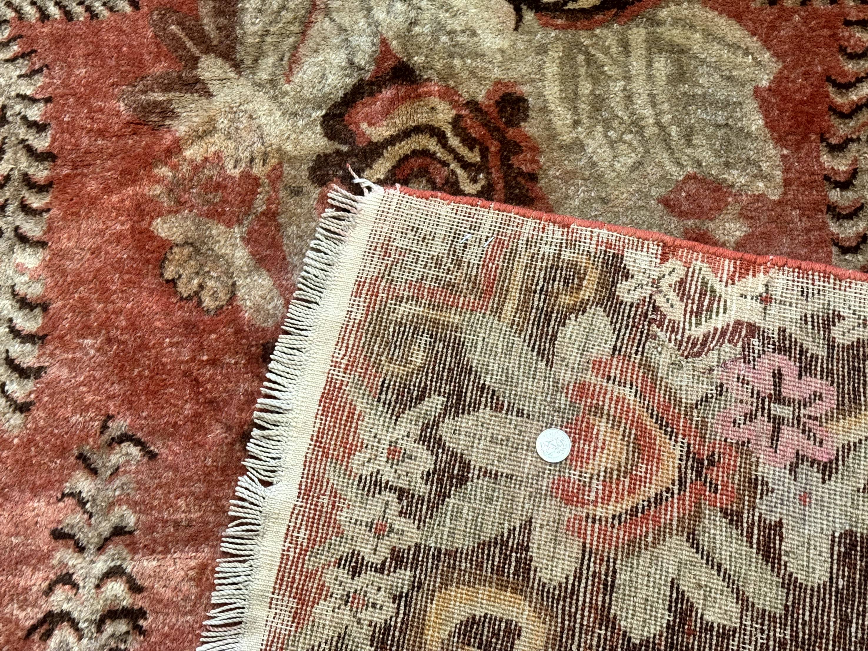 Khotan Rug 5x9, Terracotta and Brown, Floral, Chinese Wool Carpet, Antique Rug - Jewel Rugs