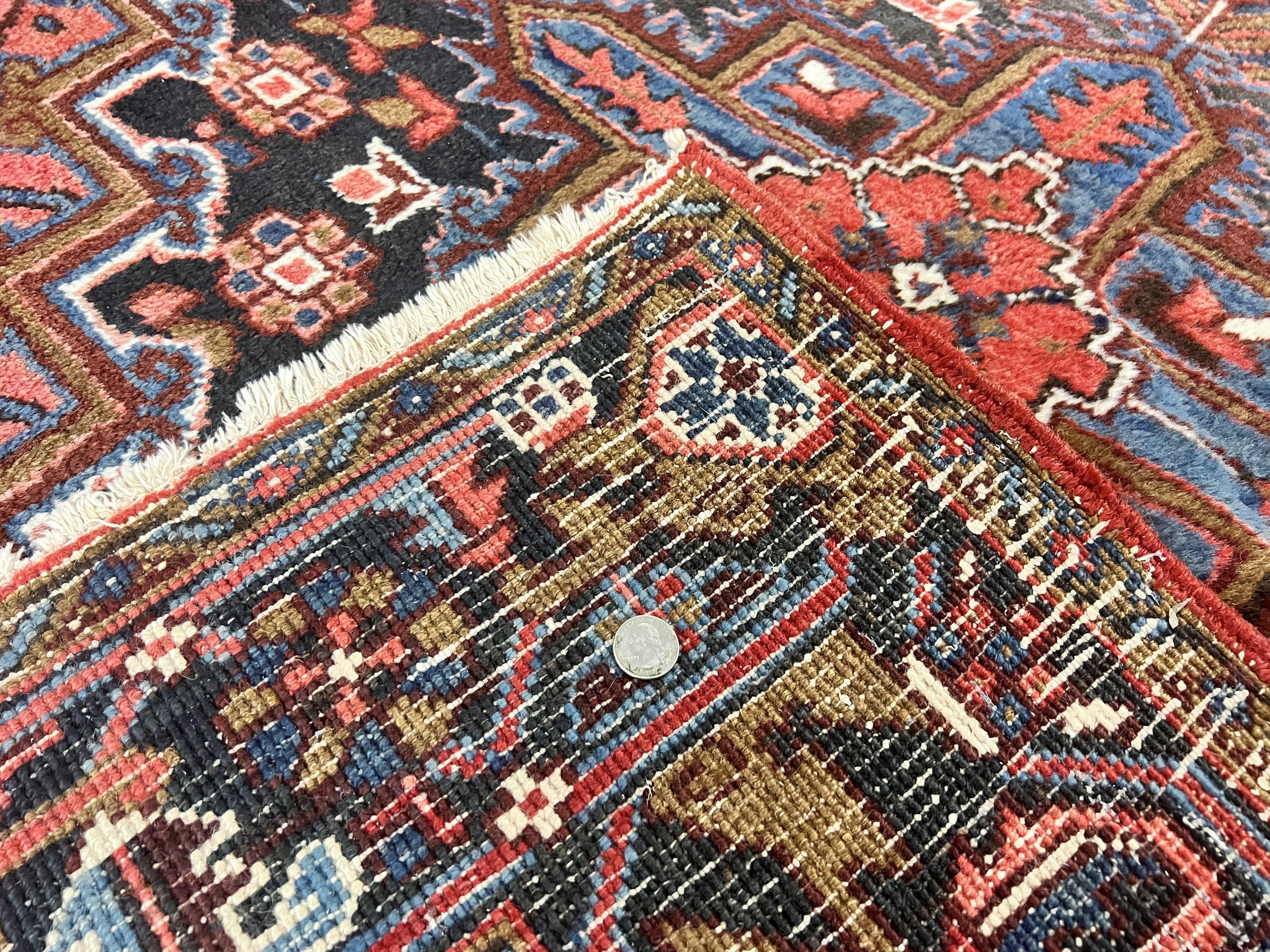 Persian Heriz Rug 7x10, Wool Hand Knotted Vintage Geometric Carpet, Red and Ivory, 7 x 10 Oriental Rug - Jewel Rugs