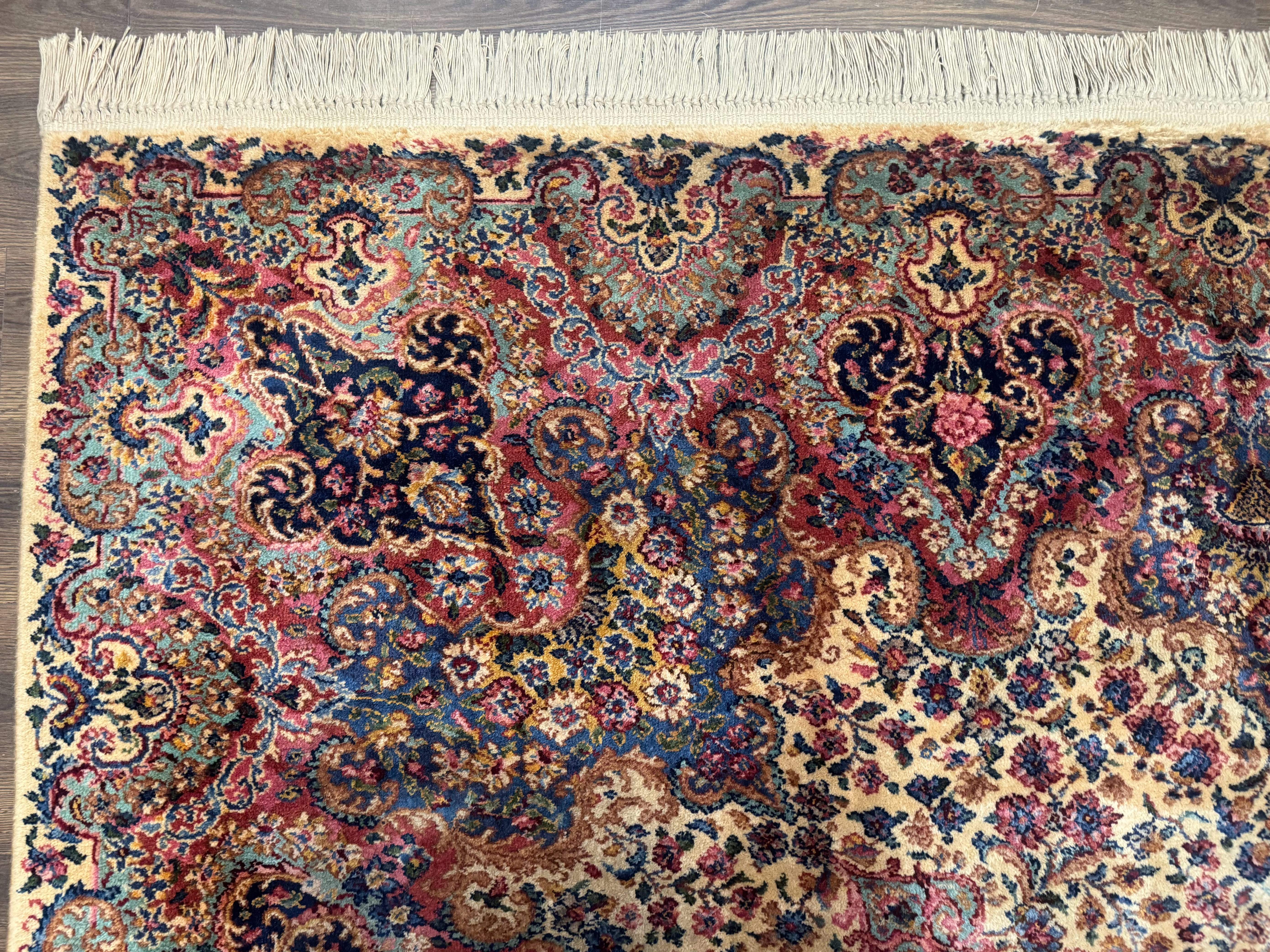 Karastan Ivory Floral Kirman Rug 8.8 x 12, Wool Vintage Discontinued - Jewel Rugs