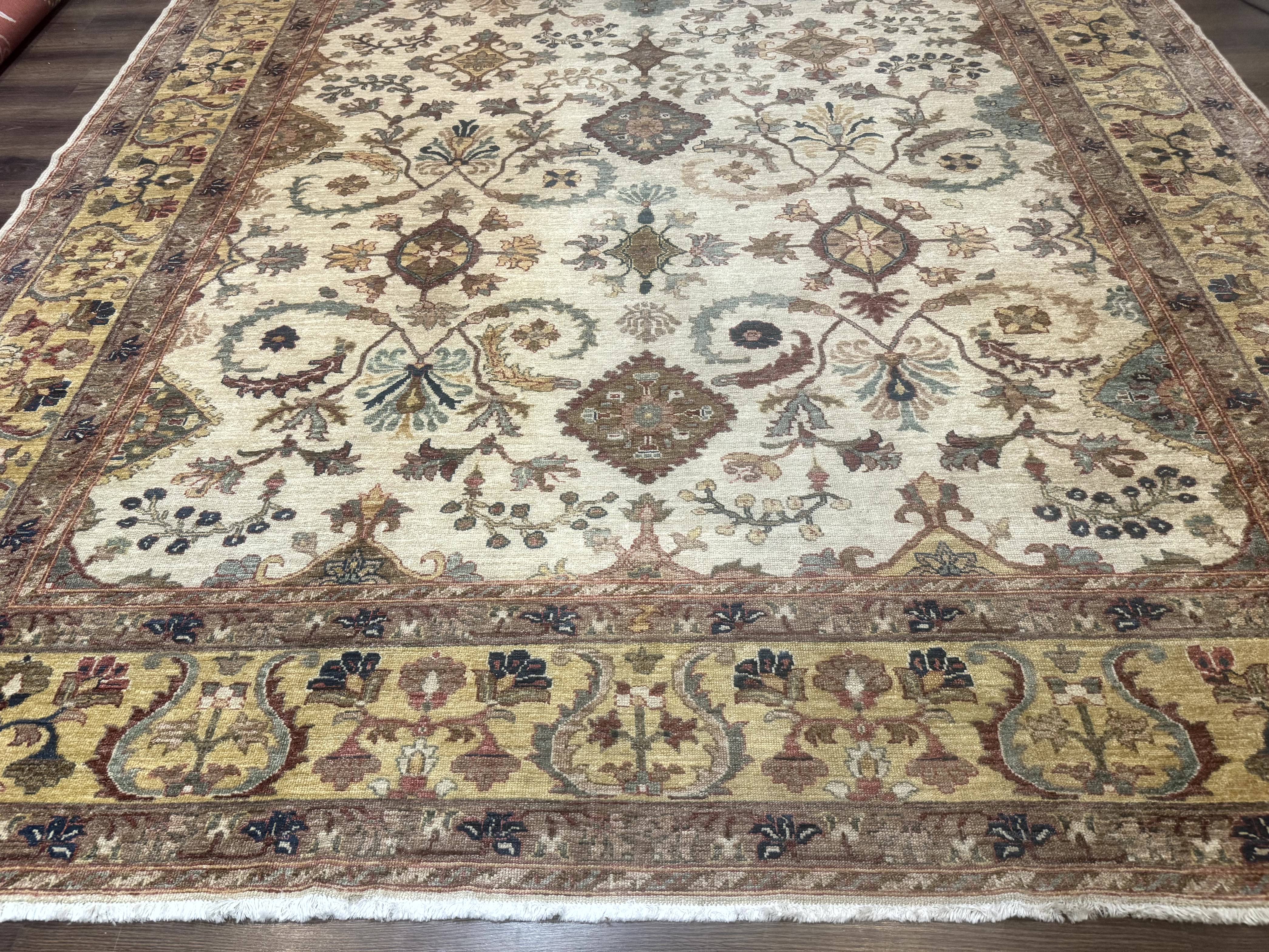 Egyptian Rug 9x12, Mahal Sultanabad Carpet, Handmade Wool Rug, Oatmeal Color - Jewel Rugs