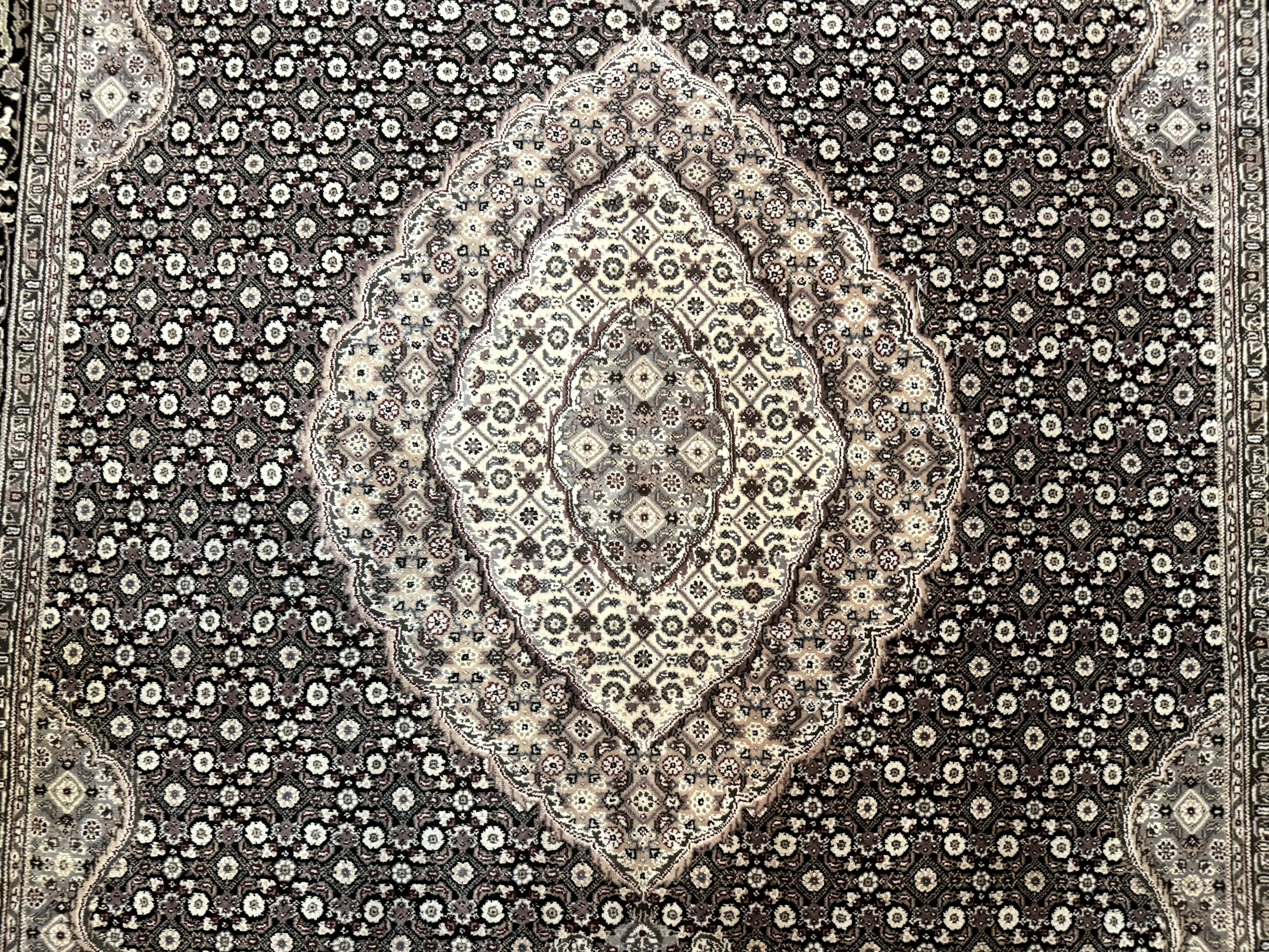 Pak Persian Rug 6x9, Herati Mahi Tabriz Pattern, Finely Hnad Knotted, Black Ivory Gray - Jewel Rugs