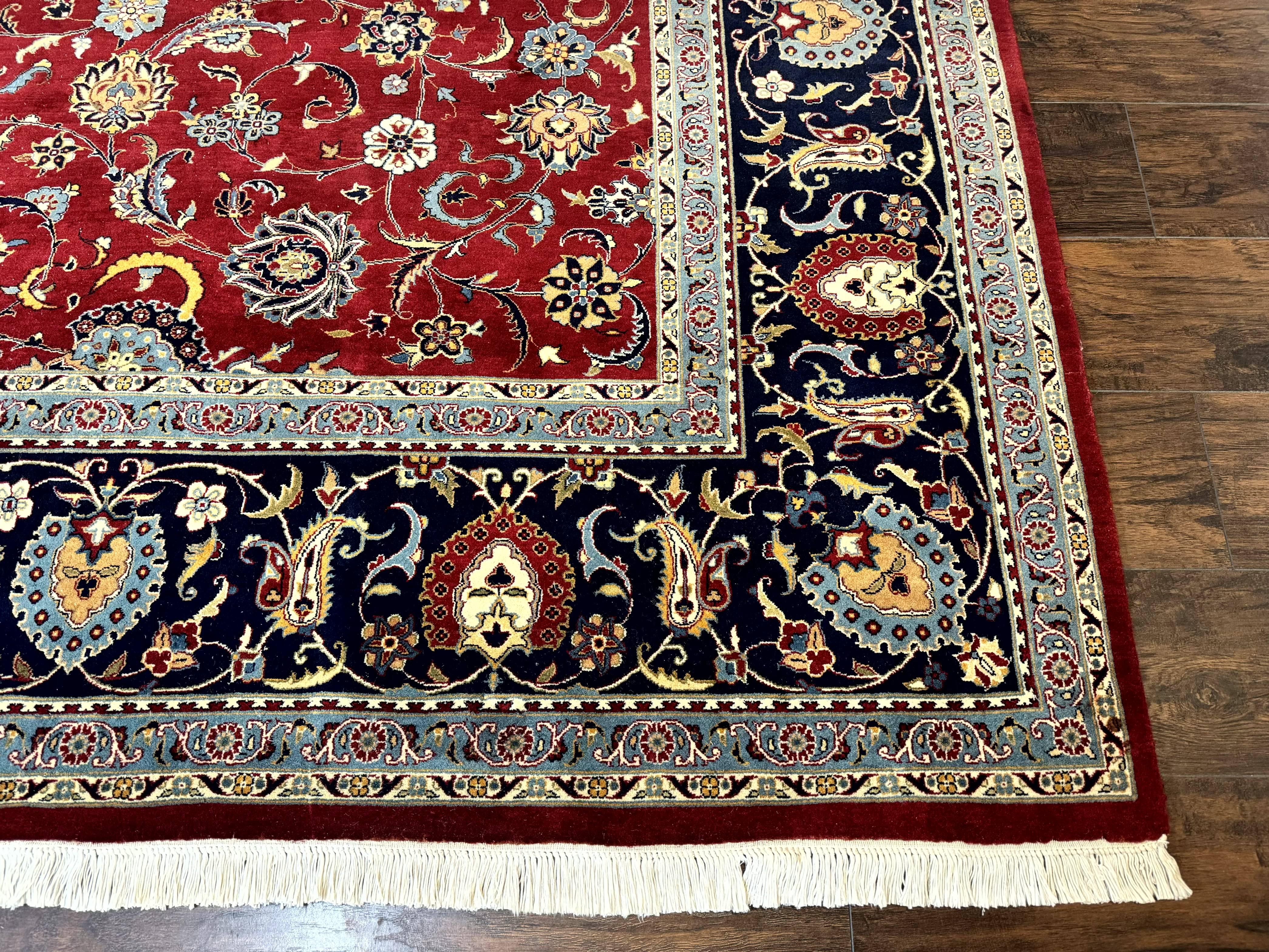 Pak Persian Rug 9x12, Red and Navy Blue, Floral Allover, Hand Knotted Vintage Wool Carpet, Fine 260 KPSI - Jewel Rugs