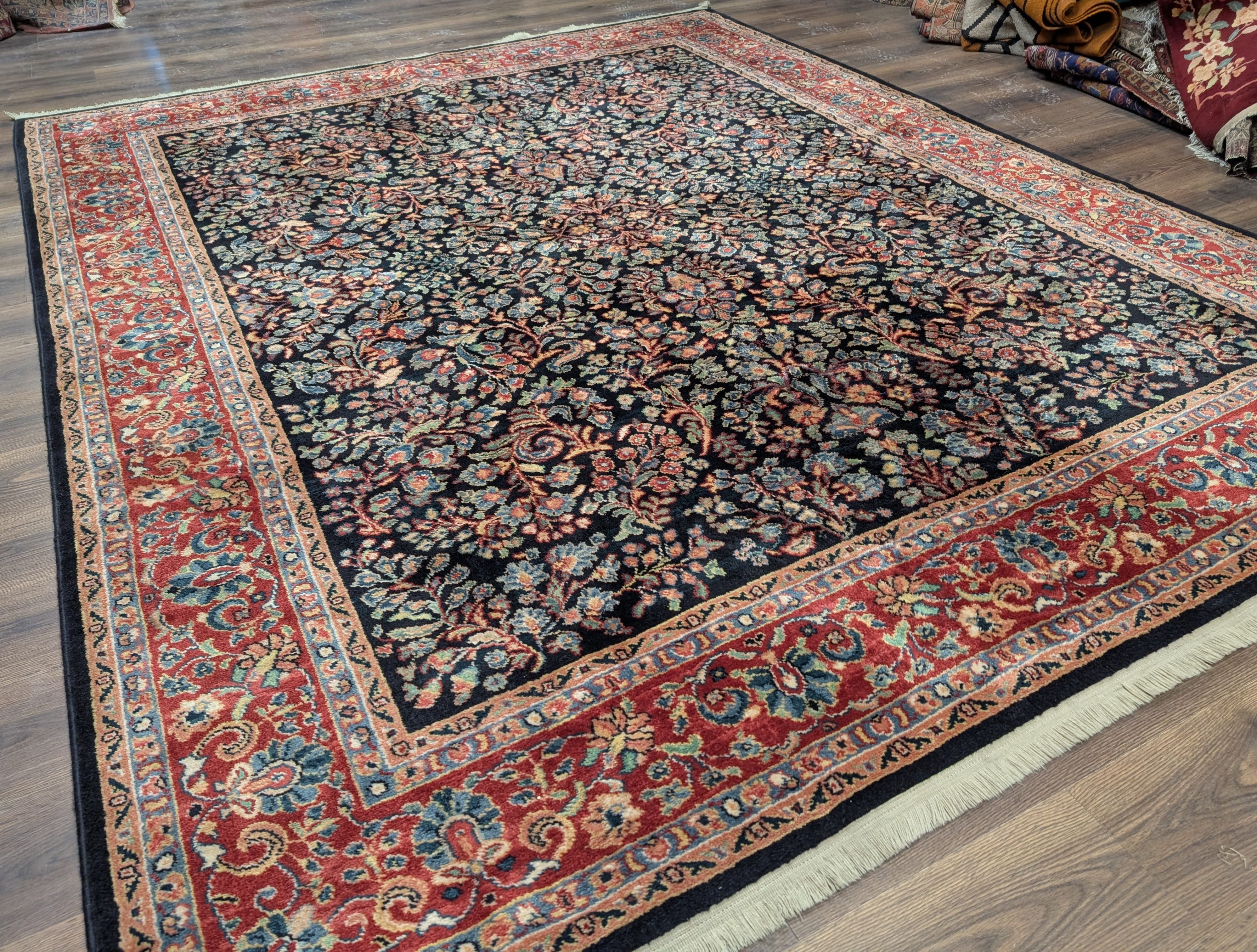 Karastan Rug 8.8 x 10.6, Black Antique Sarouk #800/803, Vintage, Wool, Classic Traditions Collection - Jewel Rugs