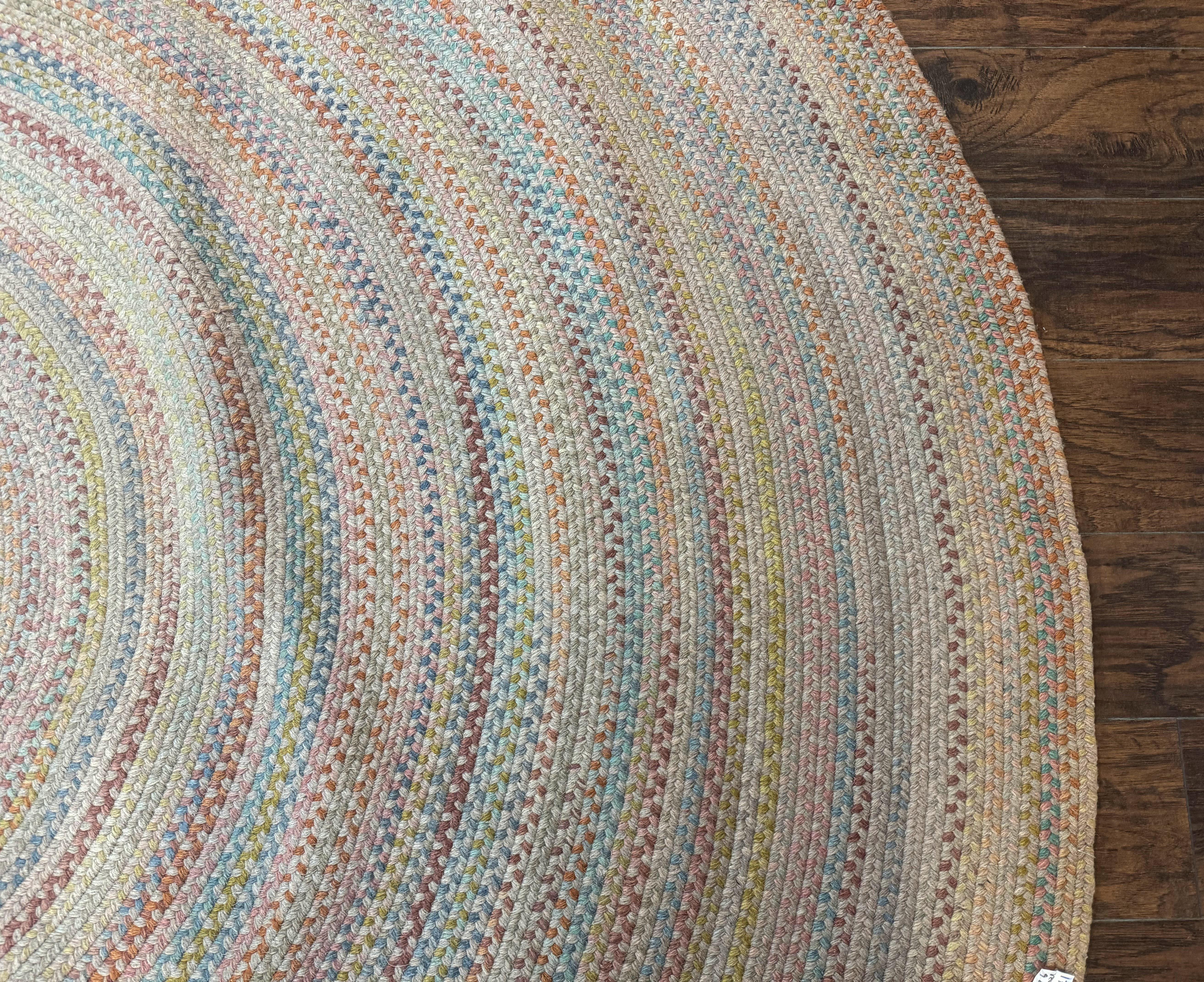 Large American Round Braided Rug 10x10, Multicolor, Vintage, Mid Century, Hand Braided - Jewel Rugs