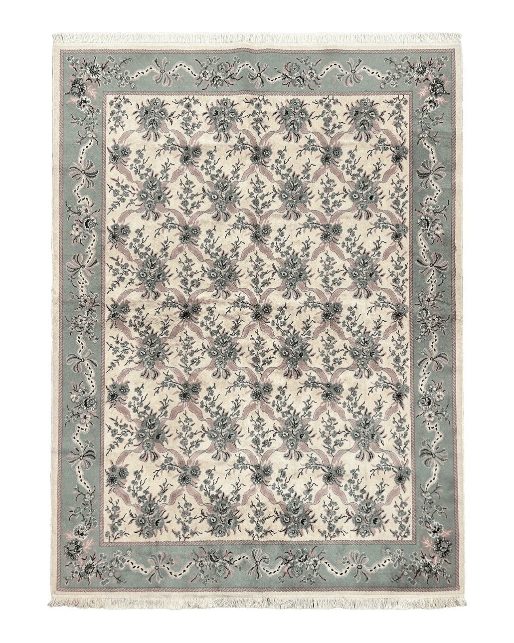 Belgium Power Loomed Rug 8x11, Ivory and Green, Wool Carpet, Floral Belgium 8x11 - 2308L023
