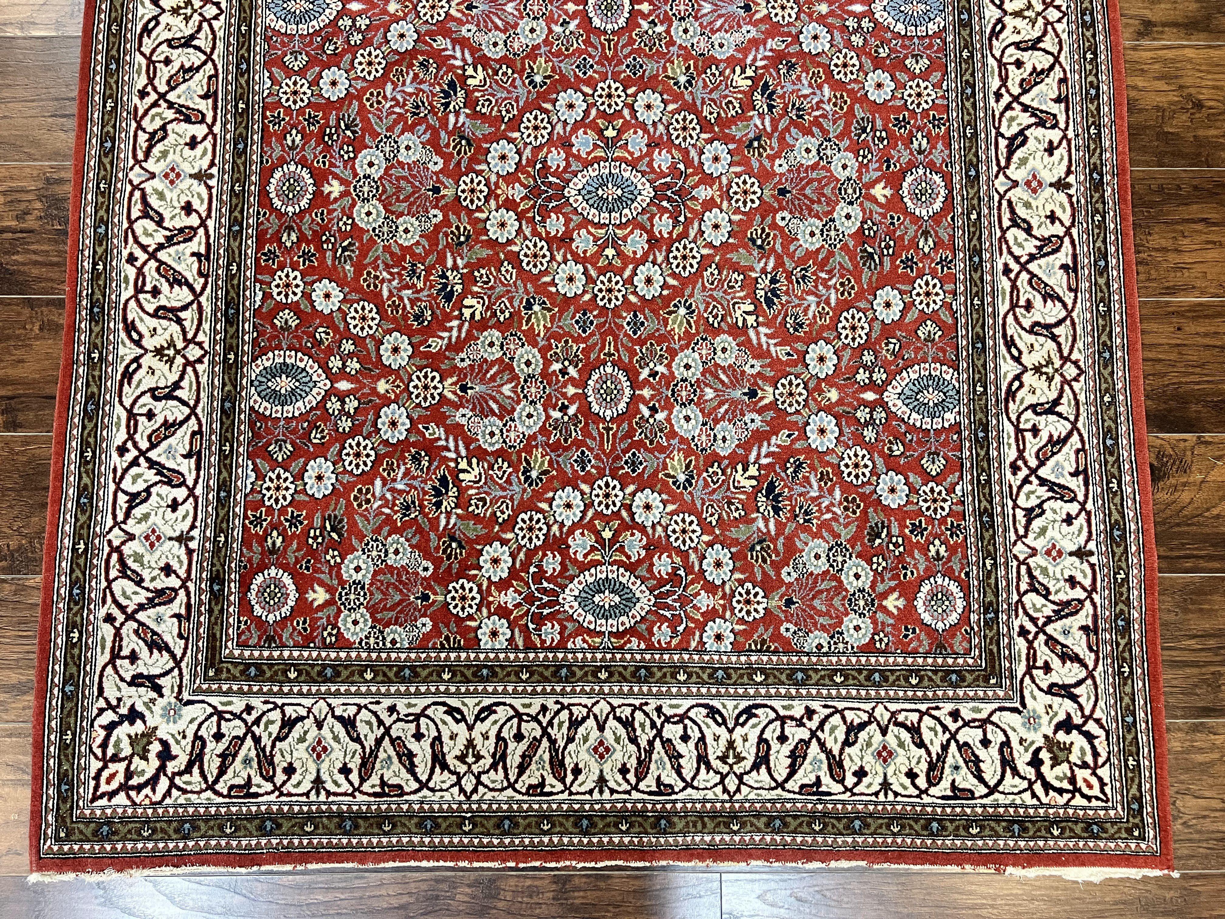 Red Persian Qum Rug 5 x 7.6, Hand Knotted Vintage Wool Fine Carpet 270 KPSI, Floral Allover - Jewel Rugs