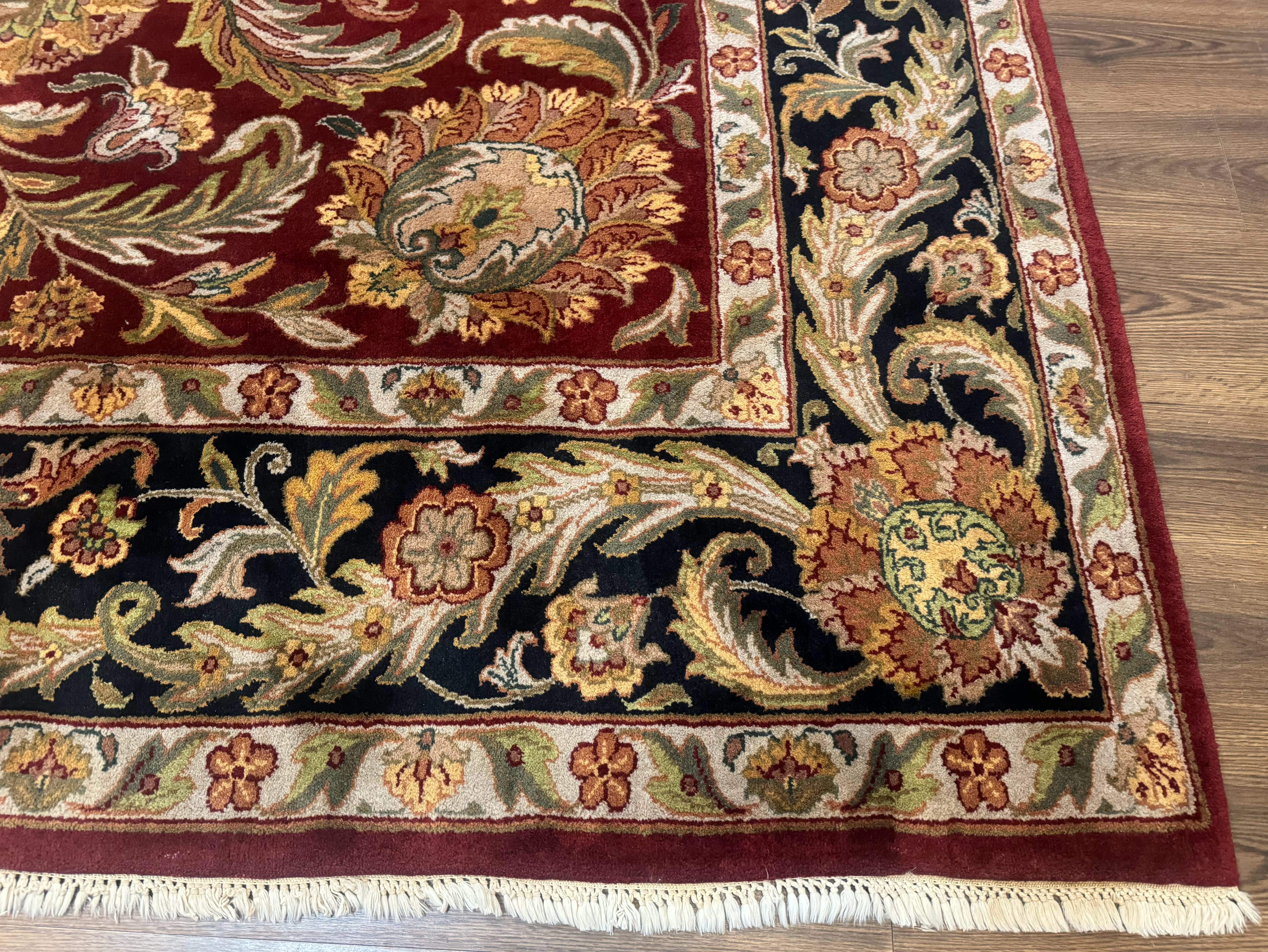 Indian Agra Rug 9x12 – Red, Hand-Knotted Wool Vintage Carpet - Jewel Rugs