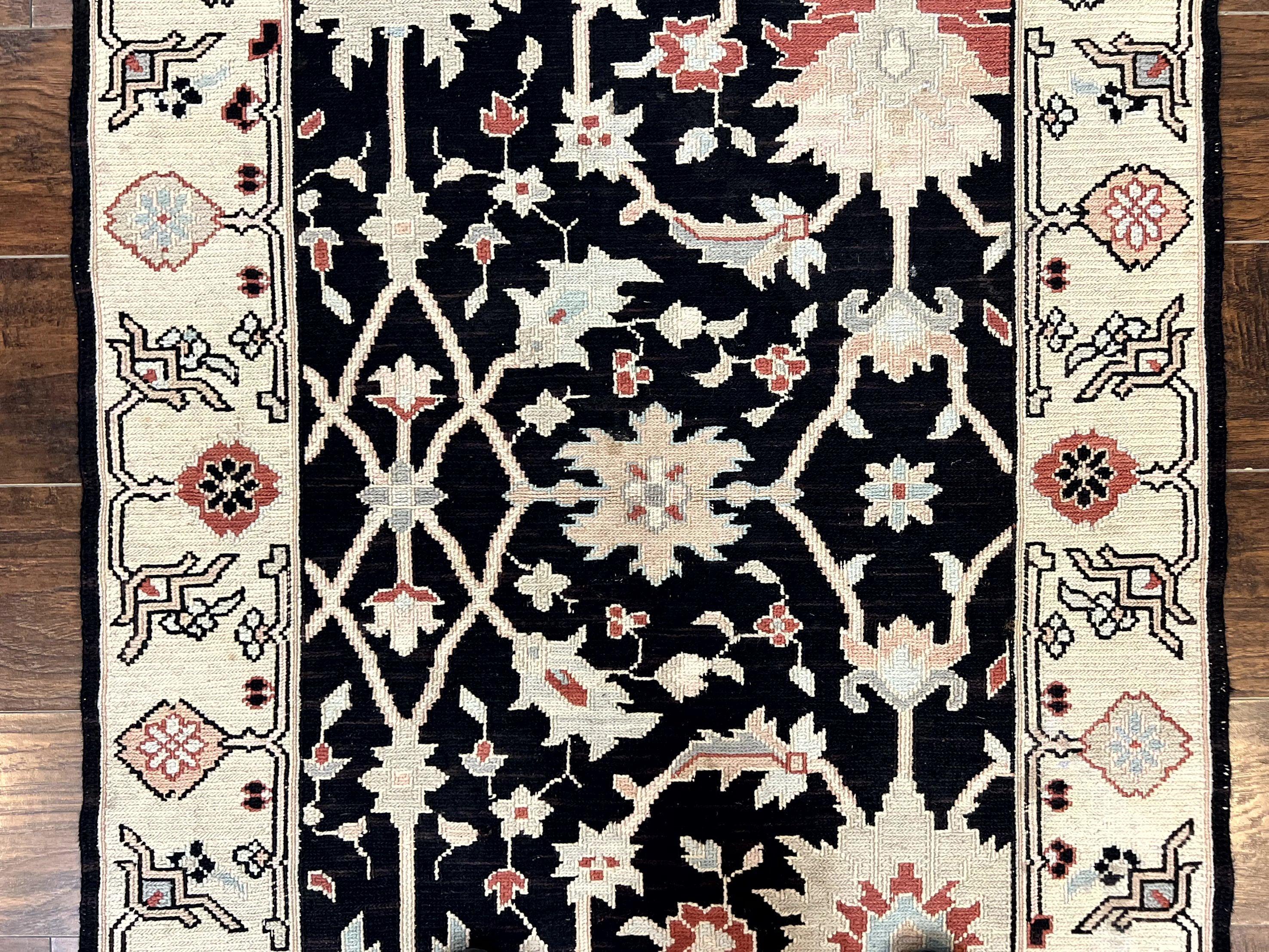 Turkish Flatweave Kilim Rug 3x5, Black, Handmade Vintage Wool Carpet - Jewel Rugs