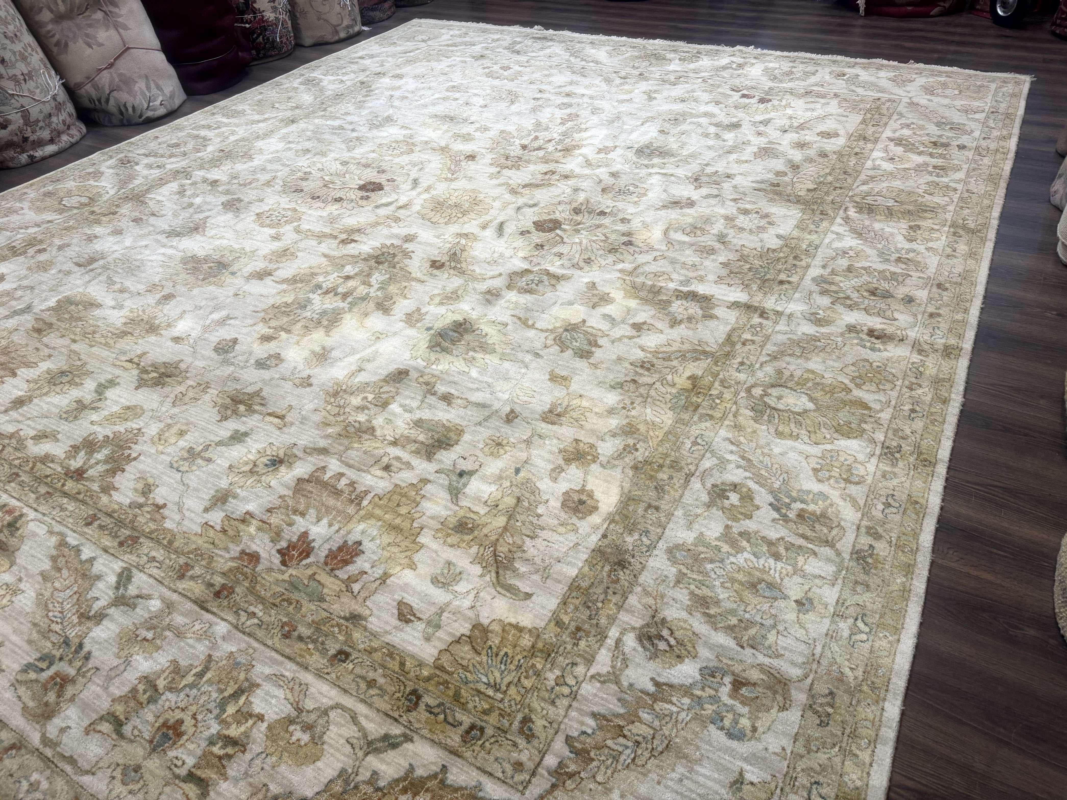 Palace Size Rug 12x15, Neutral Light Colors, Oat, Peshawar Chobi Oushak Rug, Handmade Wool Rug - Jewel Rugs
