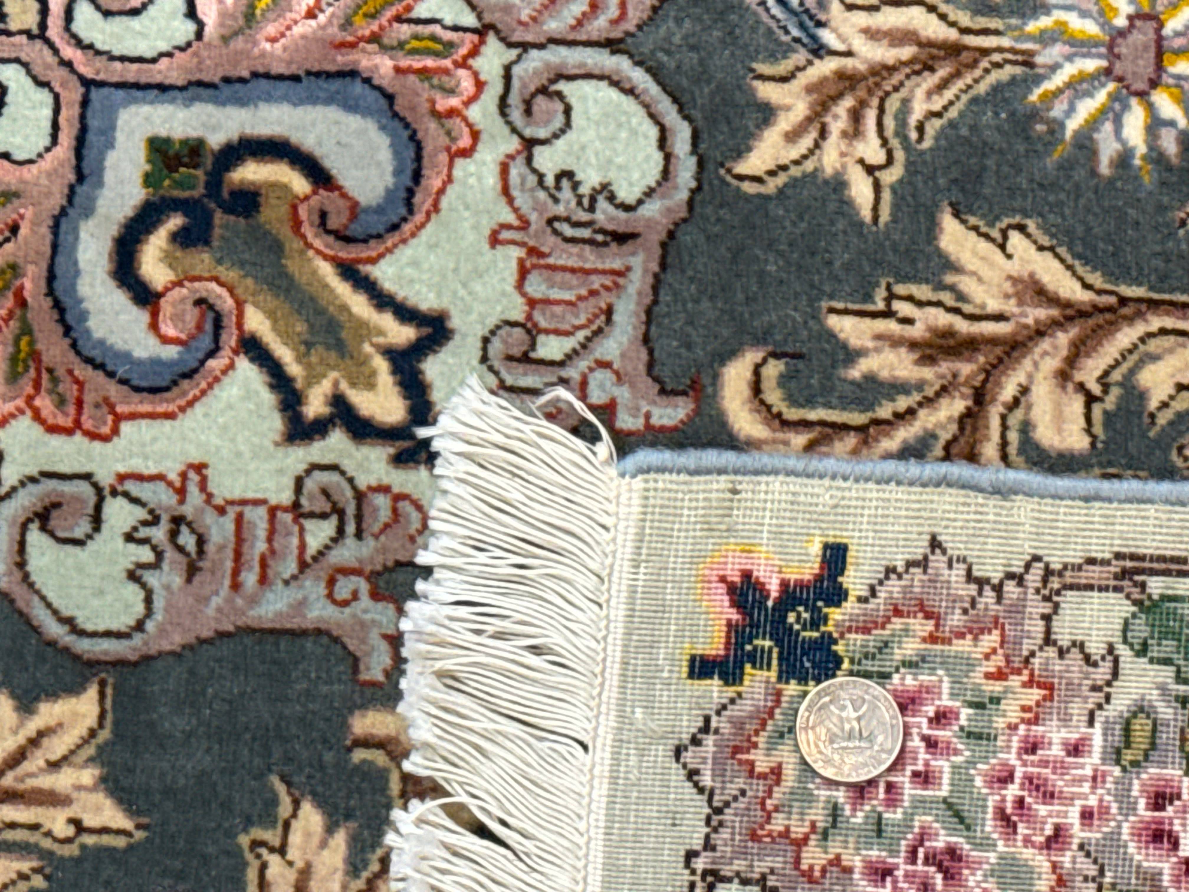 Marvelous Persian Tabriz Rug 10x13, Very Fine 380 KPSI, Mint Green Pink, Floral - Jewel Rugs